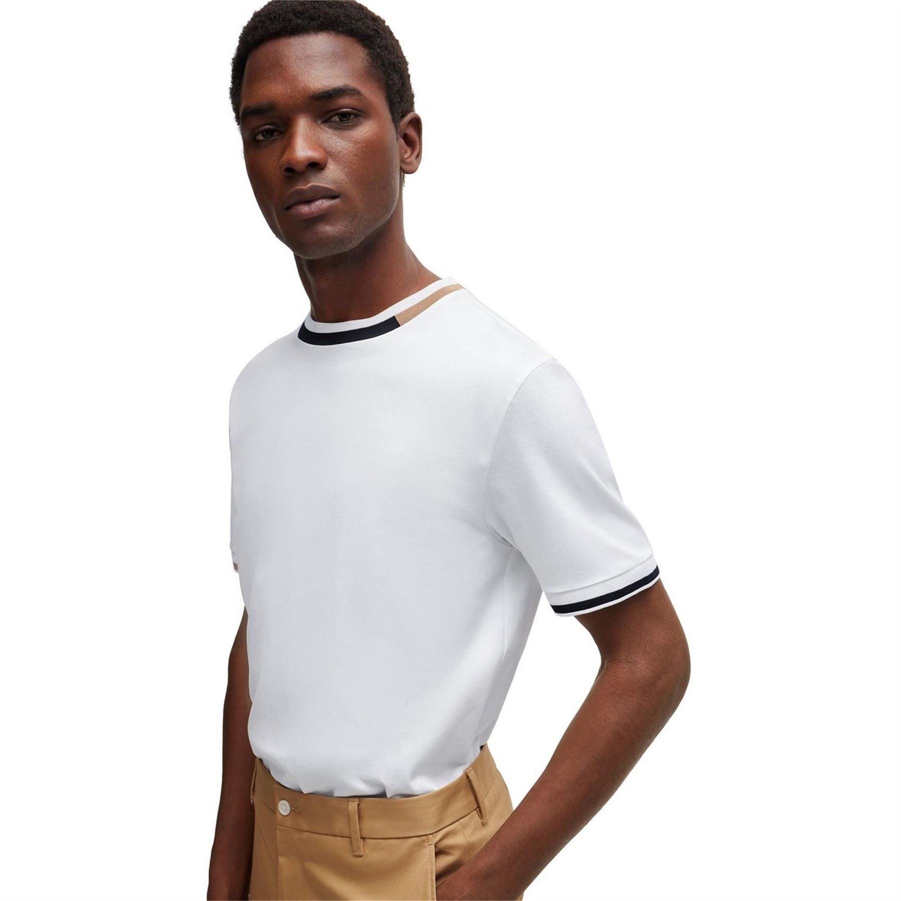 Boss Crew Neck Ribbed Collar Short Sleeve T-Shirt