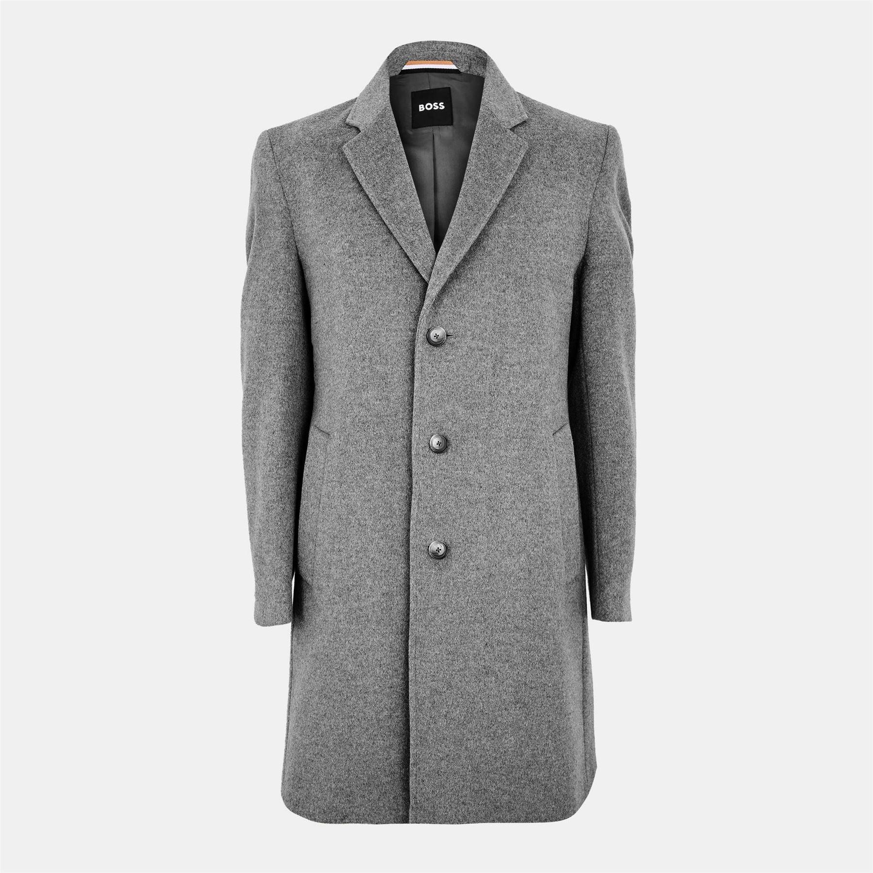 Boss Hyde Solid Patterned Notch Collared Flap Pocket Over Coat