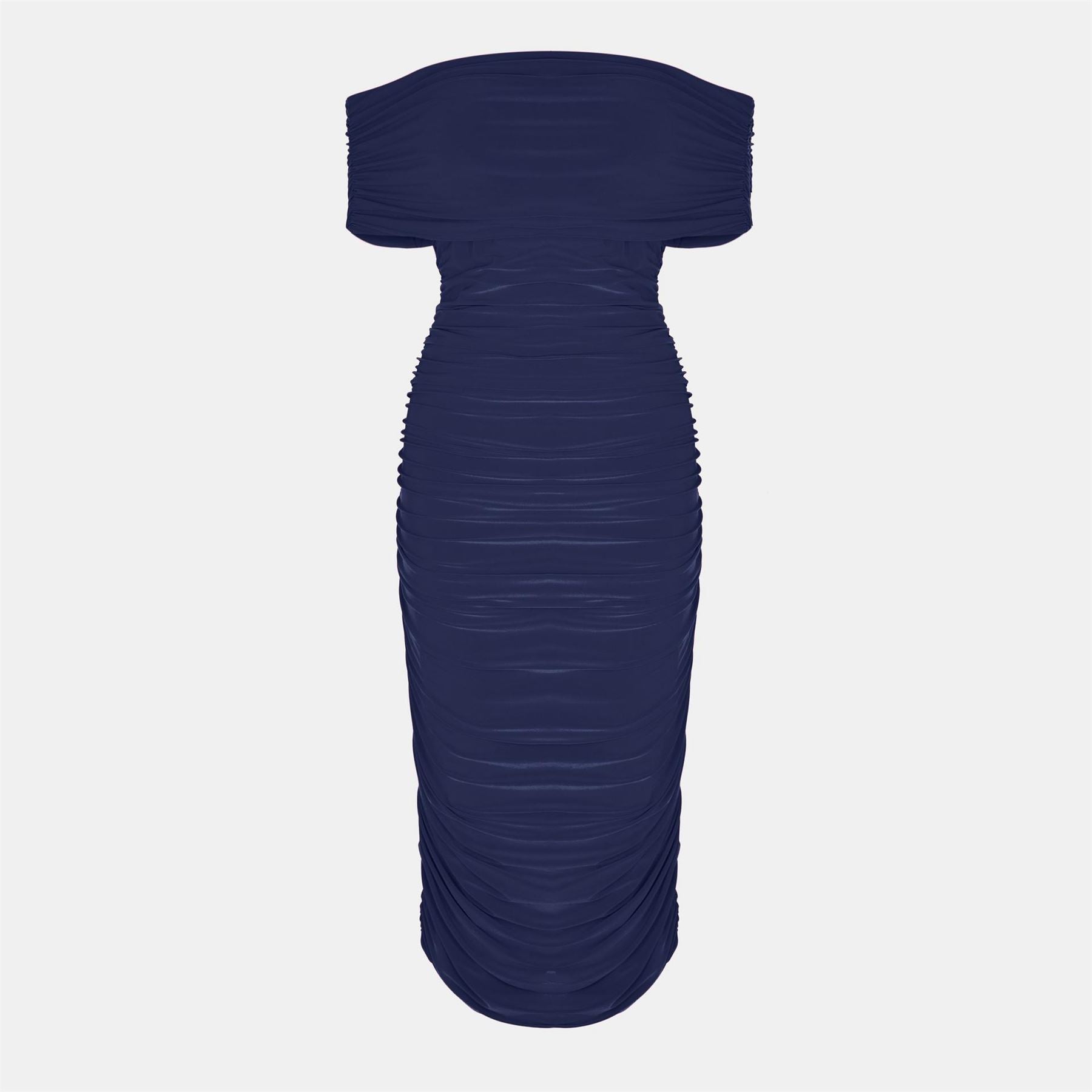 Biba Bardot Off The Shoulder Ruched Midi Bodycon Dress