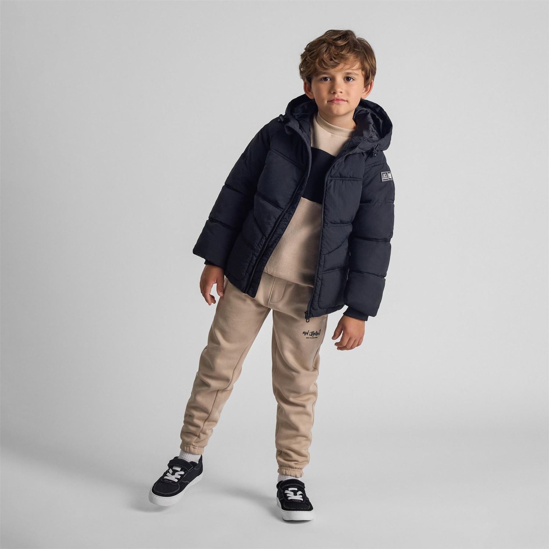 Minoti Boys Quilted Jacket With Hood Zip Pockets Black