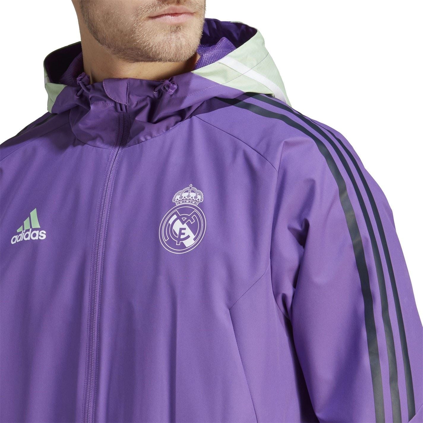 adidas Real Hooded Windbreaker with Side Stripes