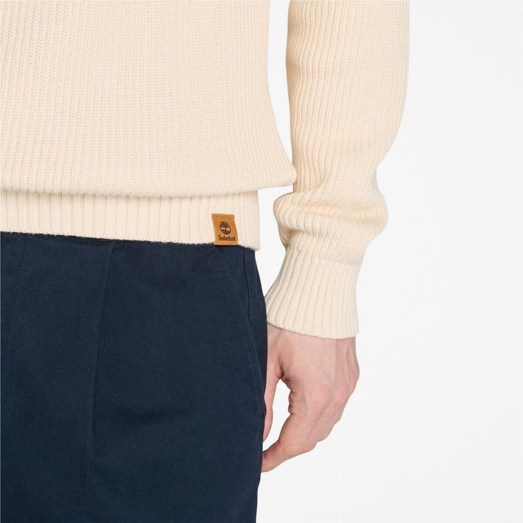 Timberland Zip Neck Ribbed Collar Long Sleeve Sweater