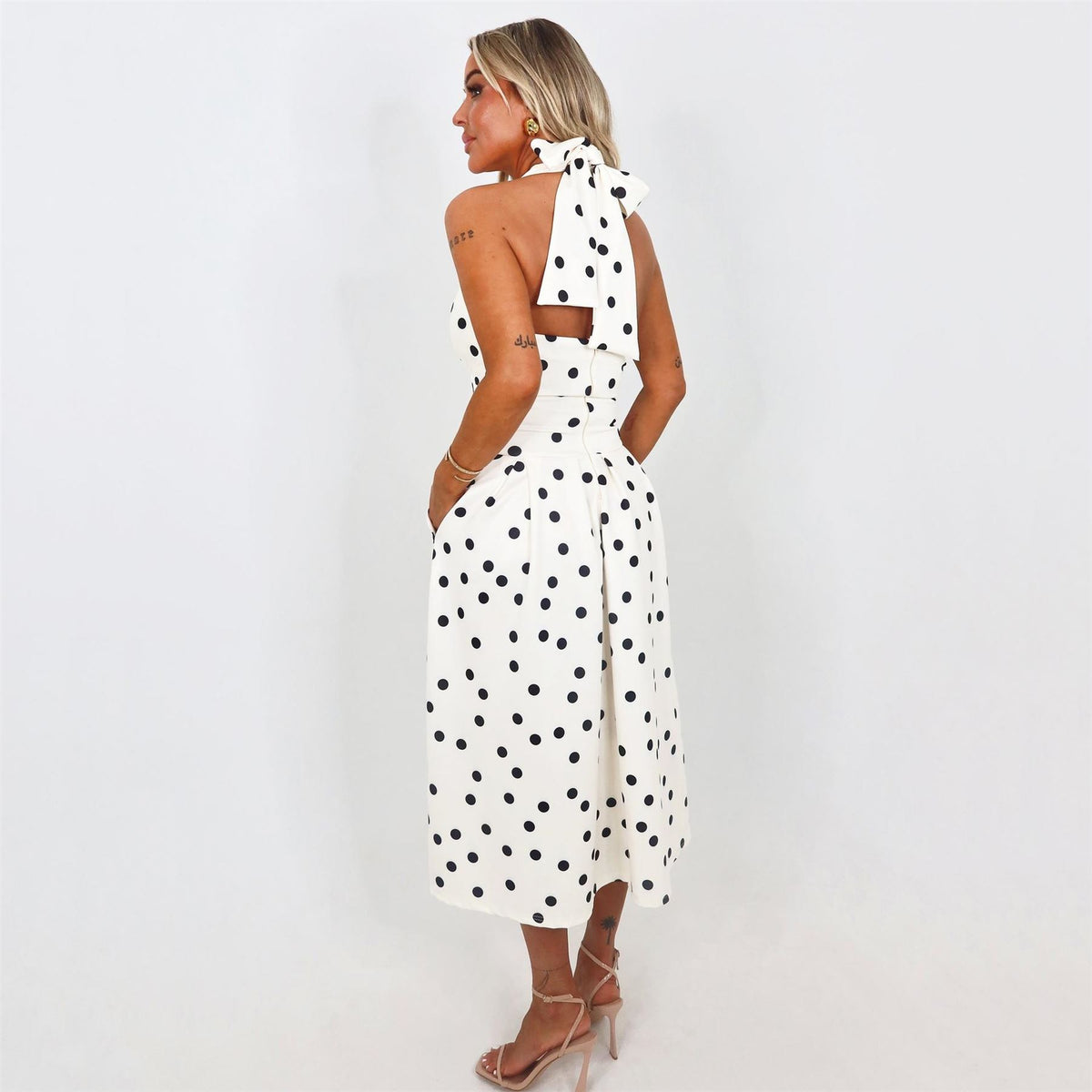 AX Paris And Black Polka Dot Tie Halter Neck Midi Dress