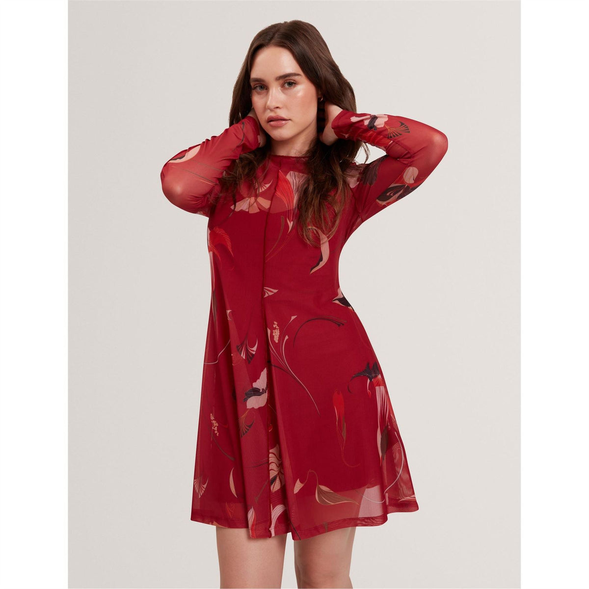 Ted Baker Print Crew Neck Long Sleeve Mini Dress