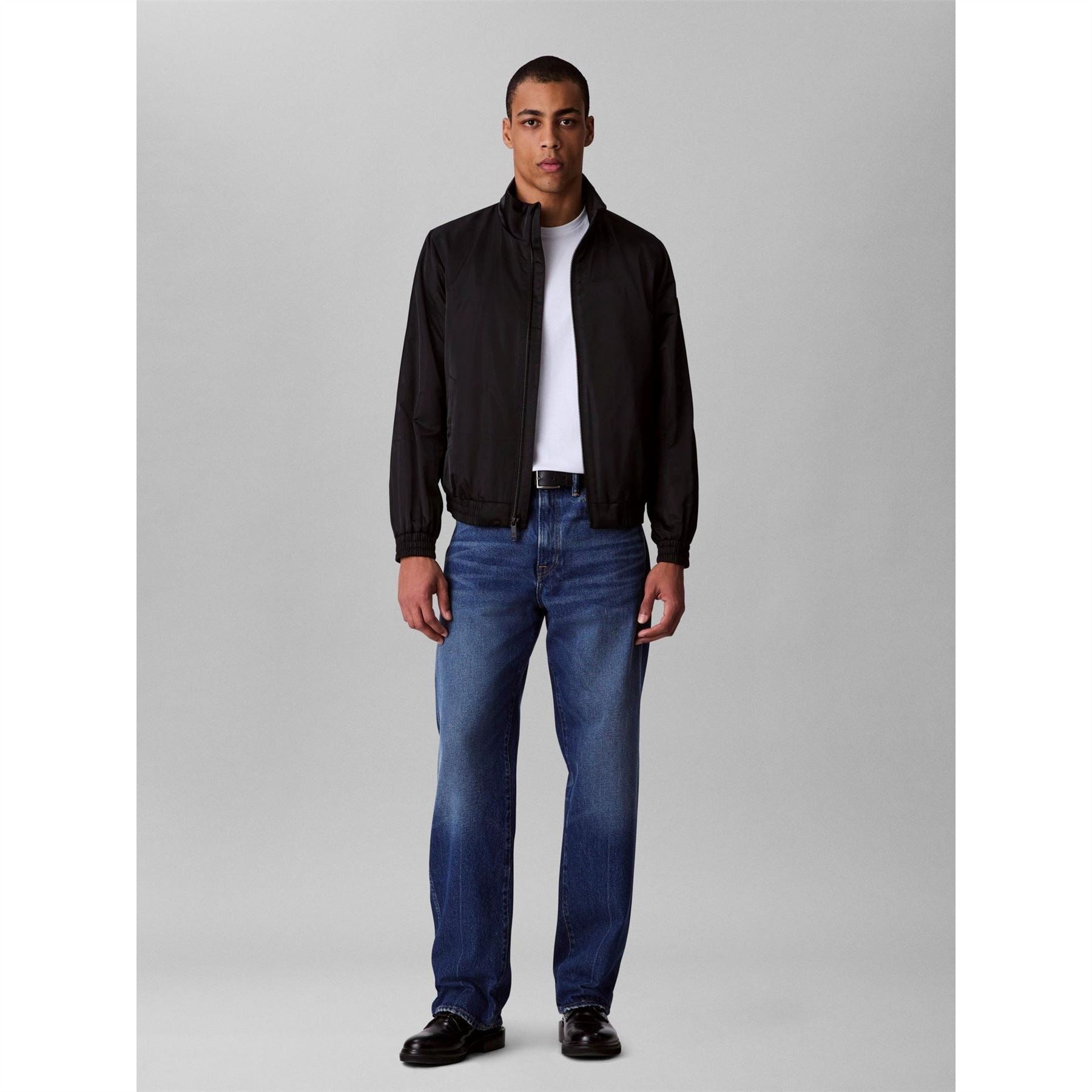 Calvin Klein Jeans Solid Patterned Zip Neck Ribbed Cuff Harrington Jacket