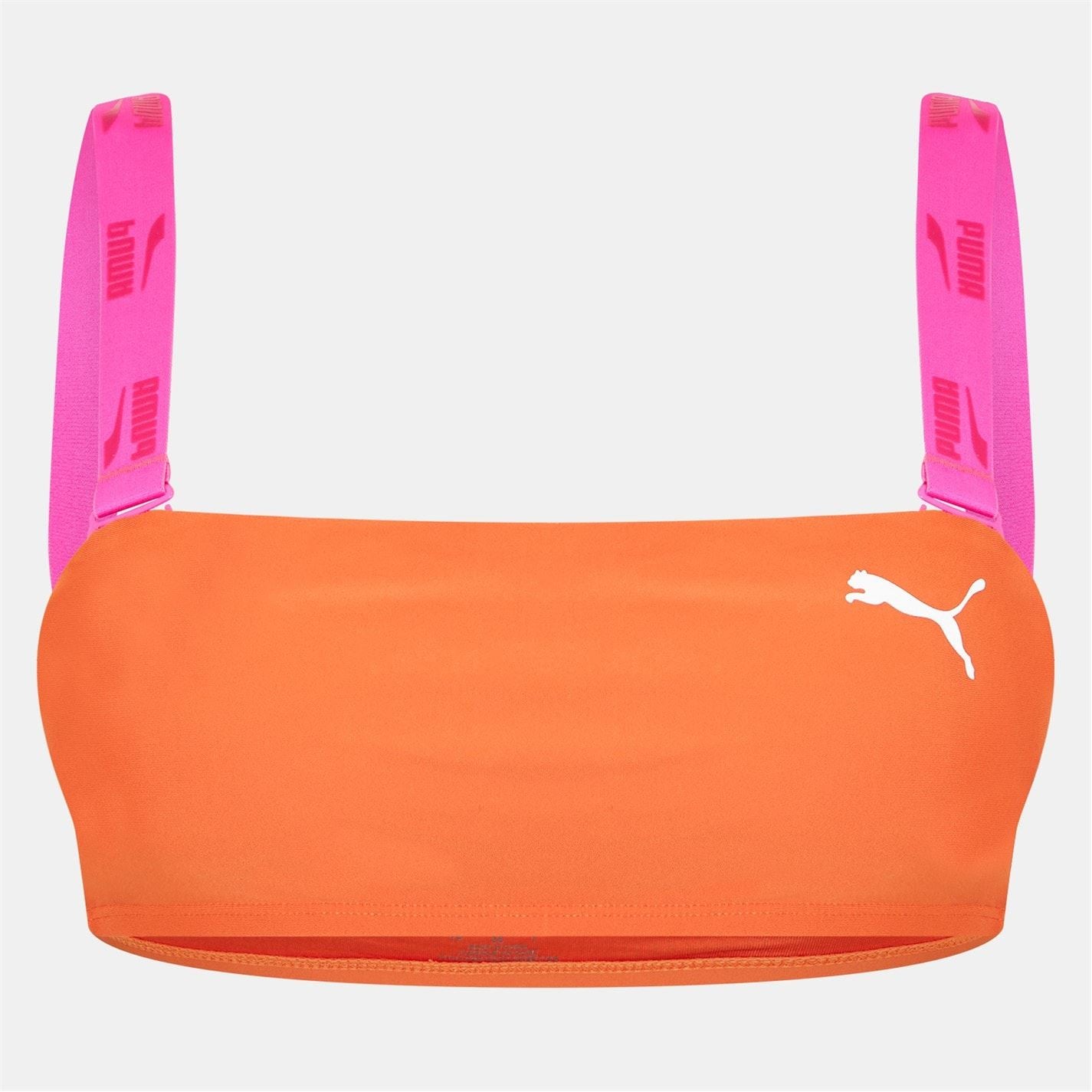 Puma Logo Print Swim Bandeau Bikini Top