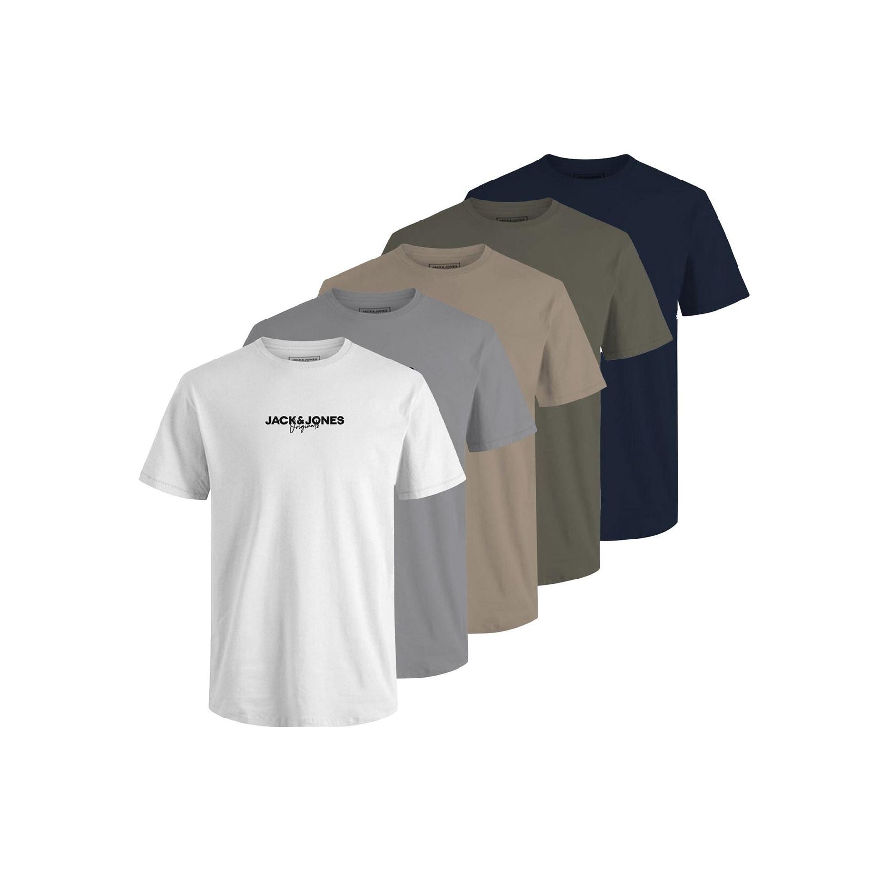 Jack and Jones Mens 5 Pack Short Sleeve T-Shirt