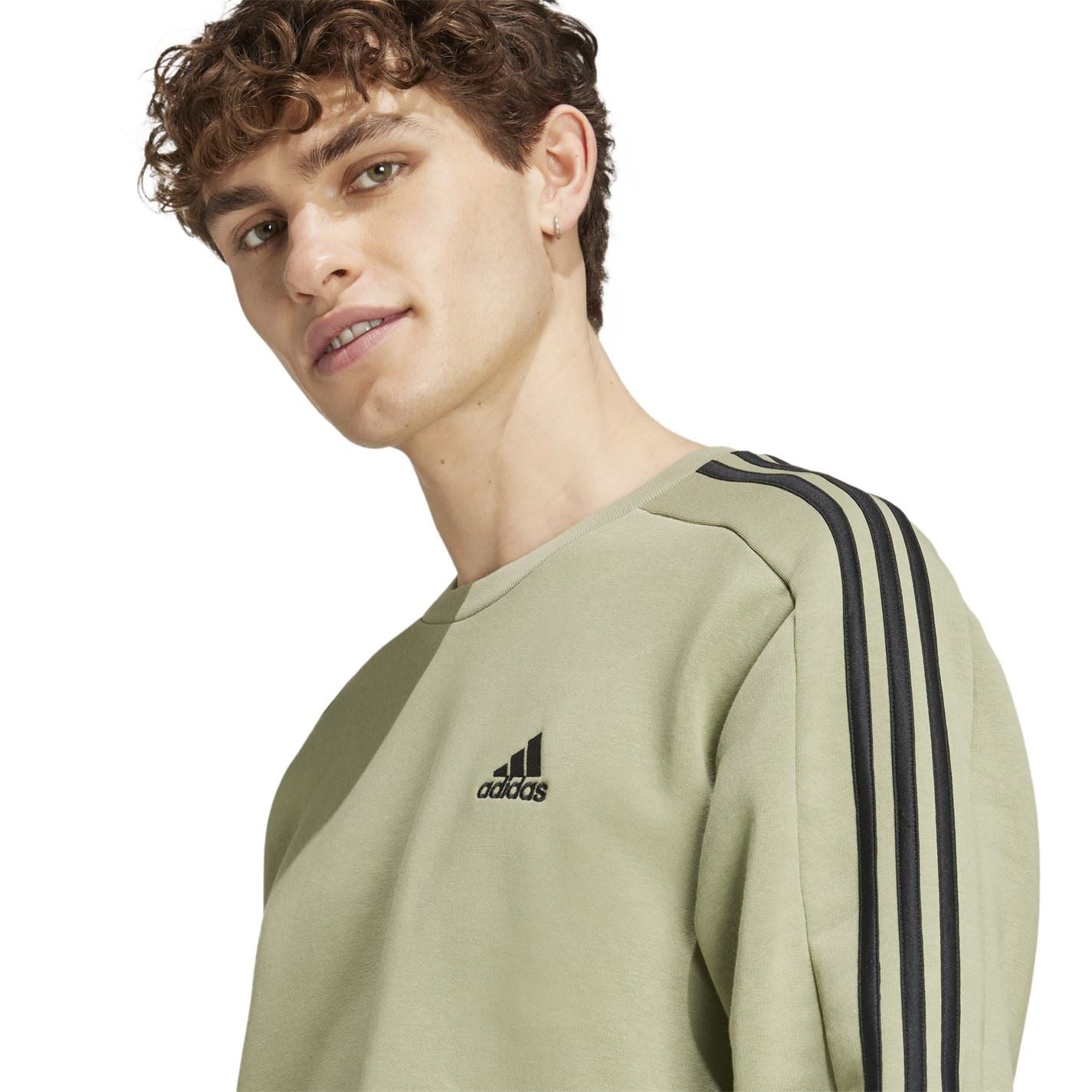 adidas Mens Essentials Crew 3 Stripes Pullover Sweatshirt