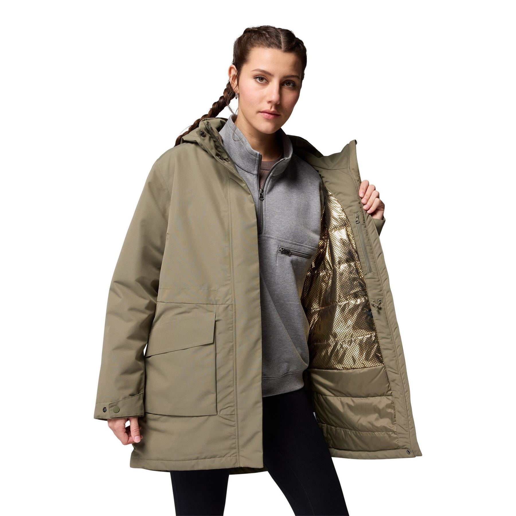 Columbia Pulask Hooded Solid Patterned Parka Jacket