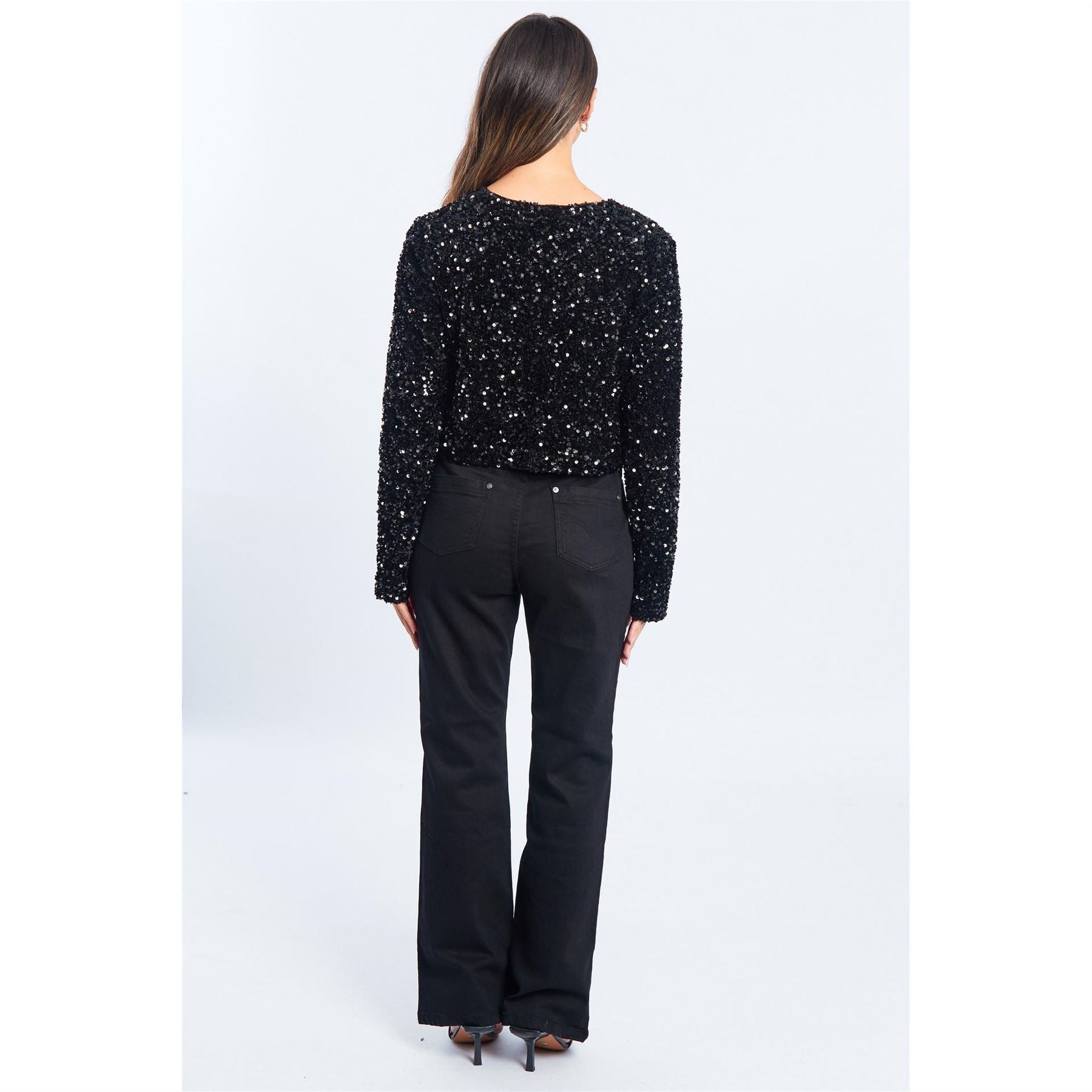 Be You Sequin Bow Crew Neck Long Sleeve Top