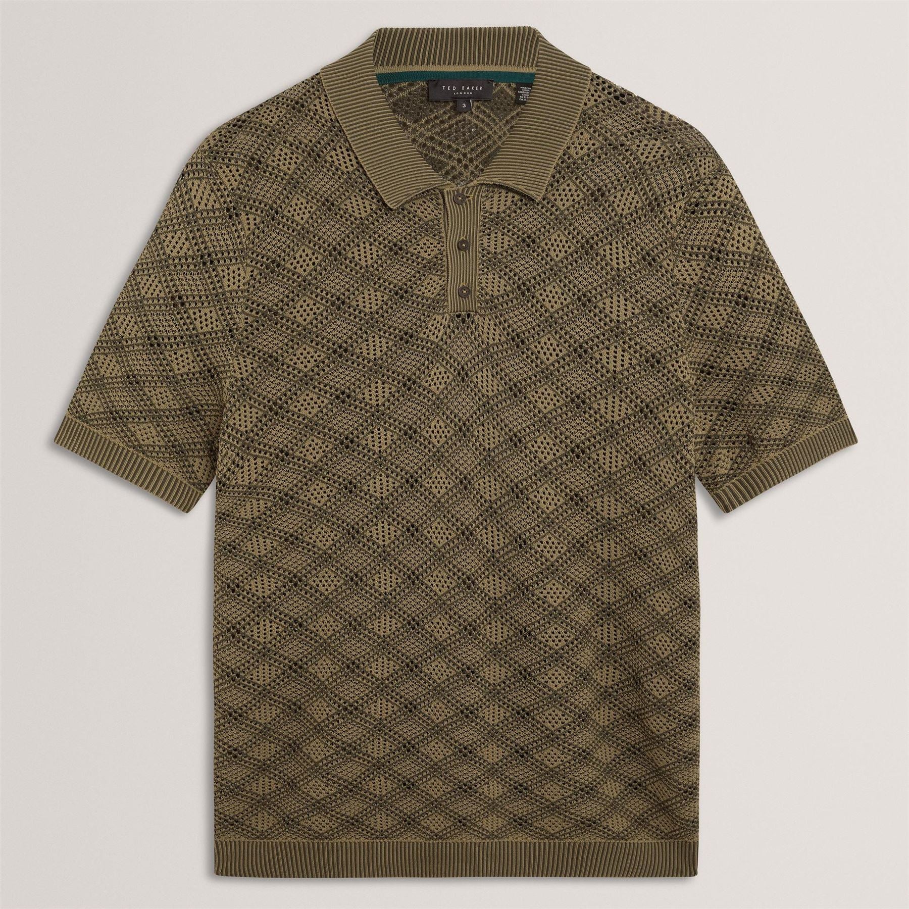 Ted Baker Geometric Open Knit Short Sleeve Polo