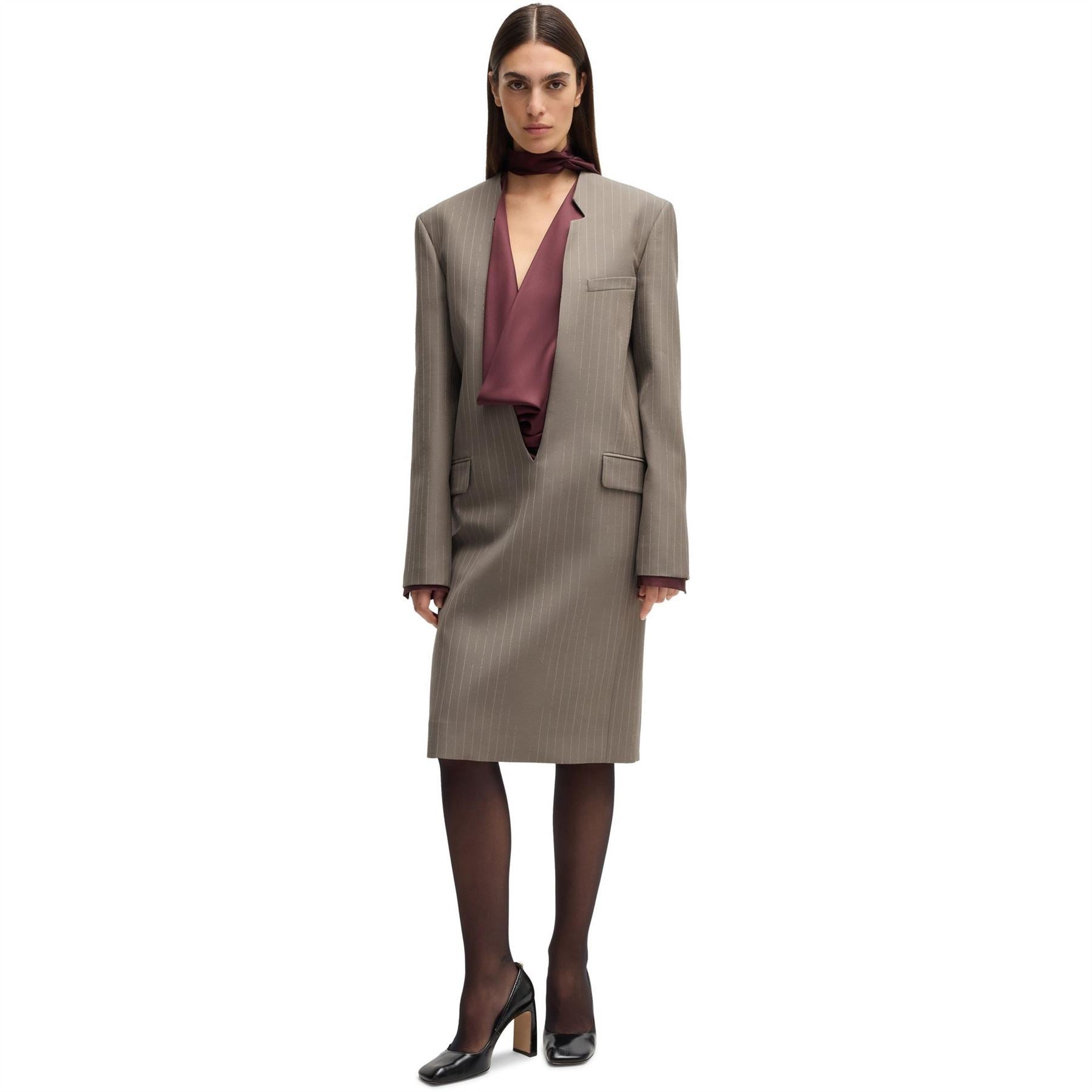 Boss Davee Plunging Neck Long Sleeve Knee Length Dress