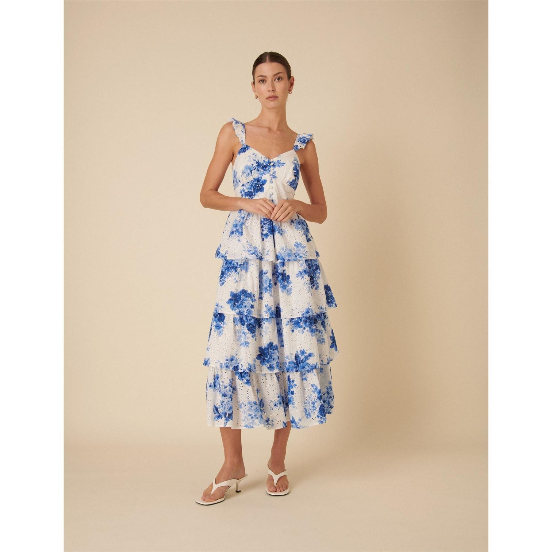 Nobodys Child Sweetheart Neck Midi Tiered Dress