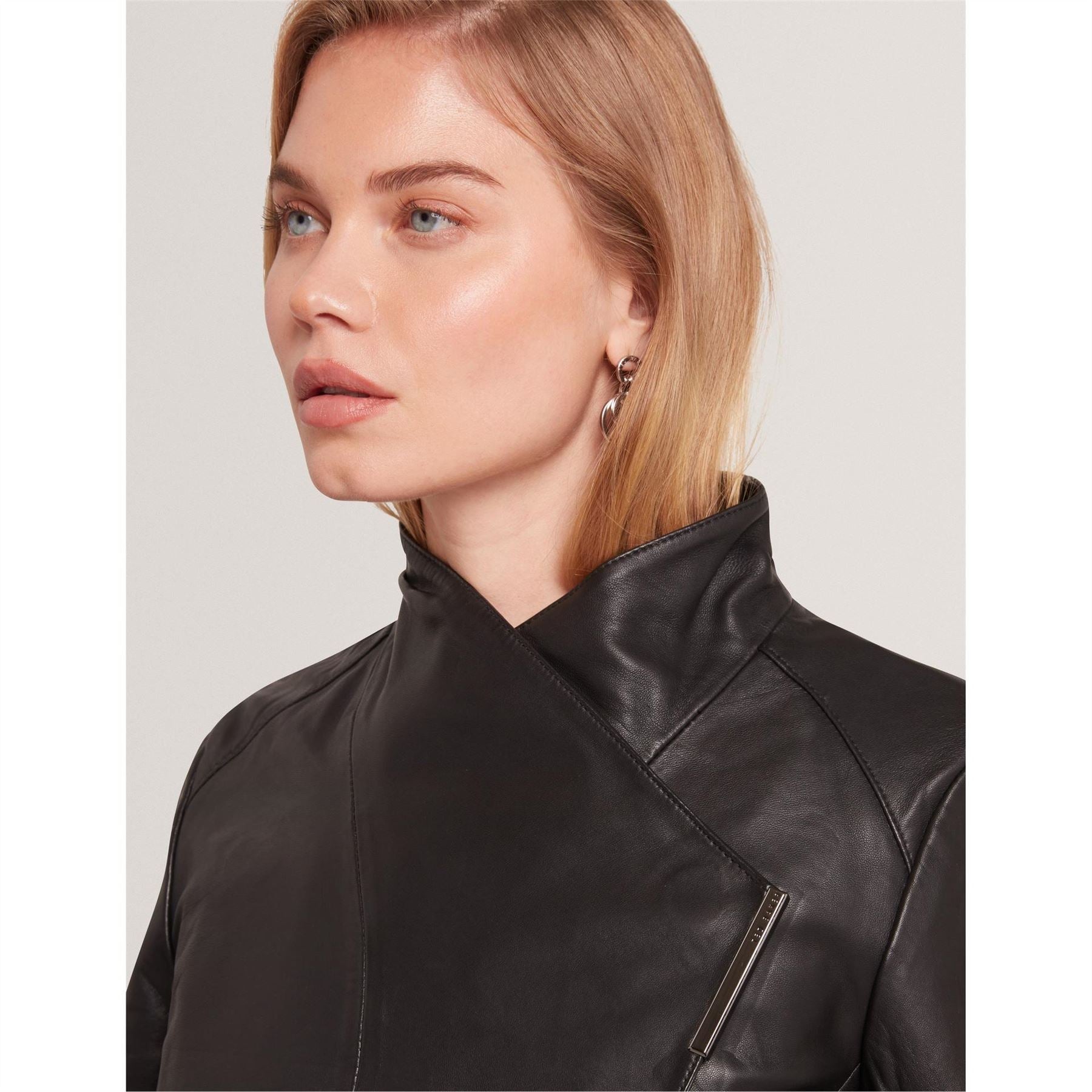 Ted Baker Solid Patterned Lapel Collared Leather Jacket
