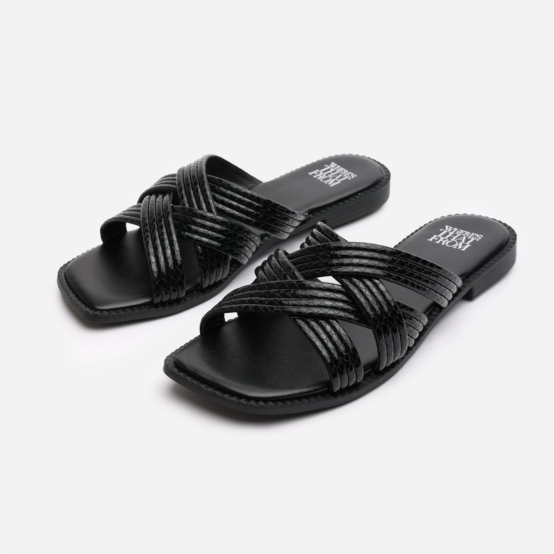 Wheres That From Crete Snake Skin Textured Slide Sandals