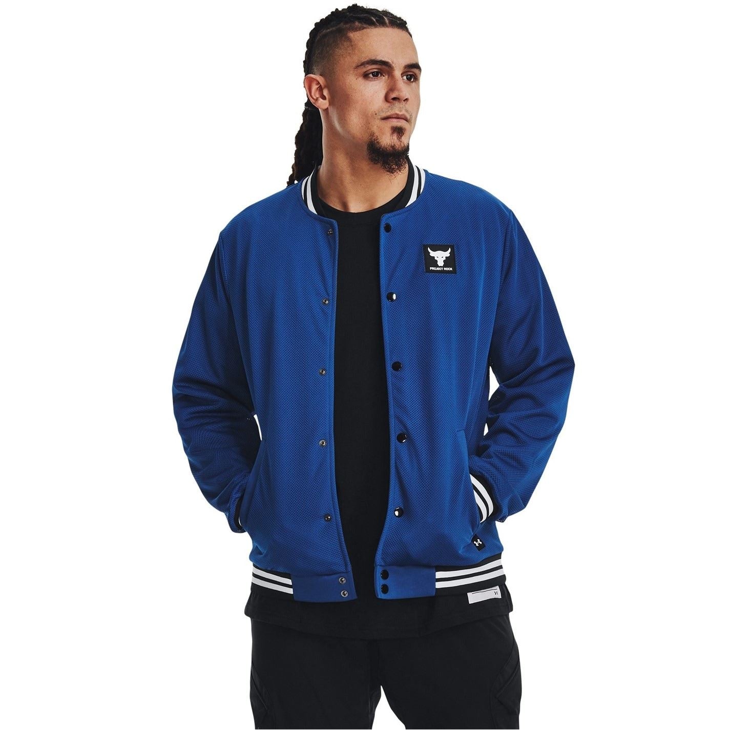 Under Armour Project Rock Solid Patterned Snap Button Varsity Jacket