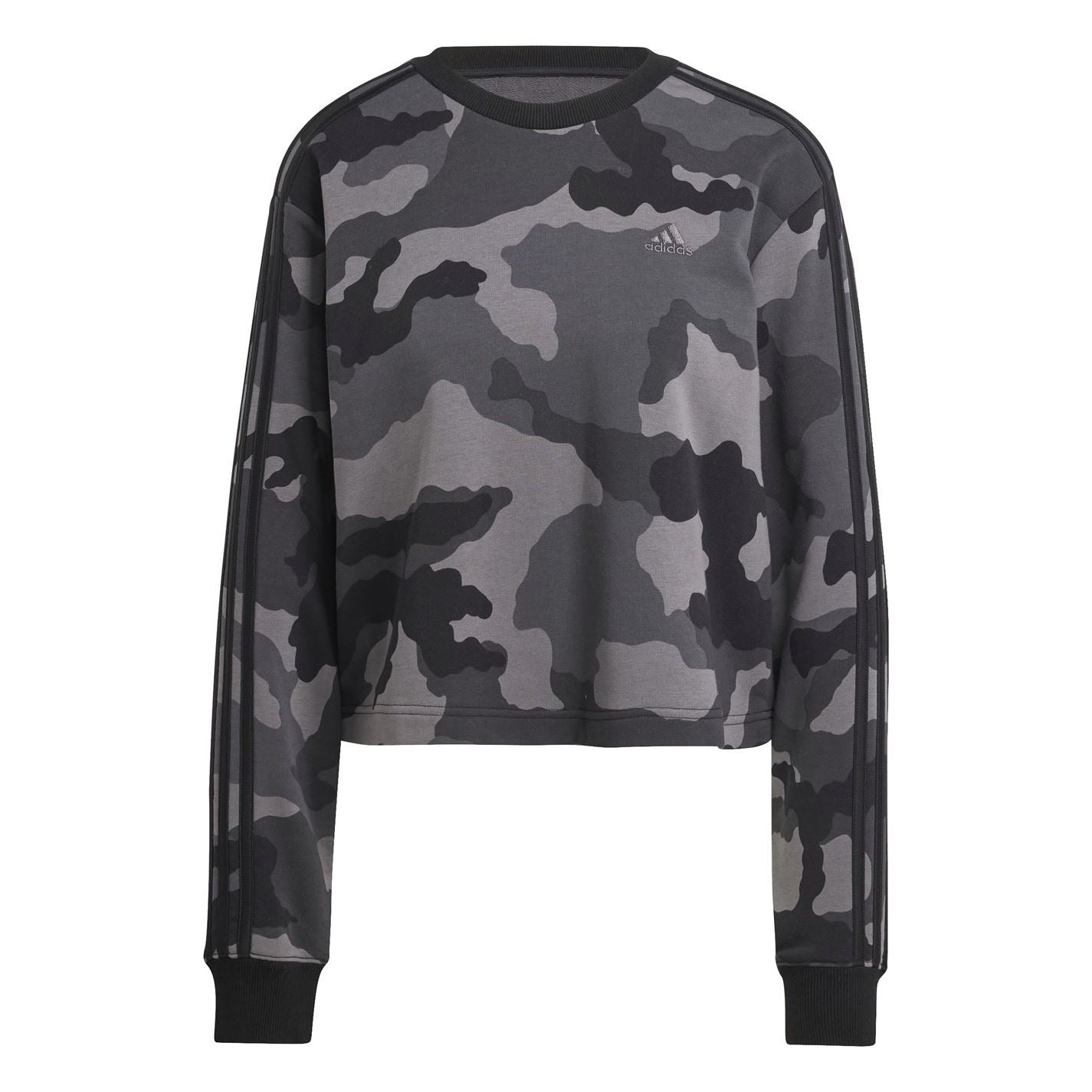 adidas Womens Essentials 3 Stripes Camo Print Cropped Sweatshirt