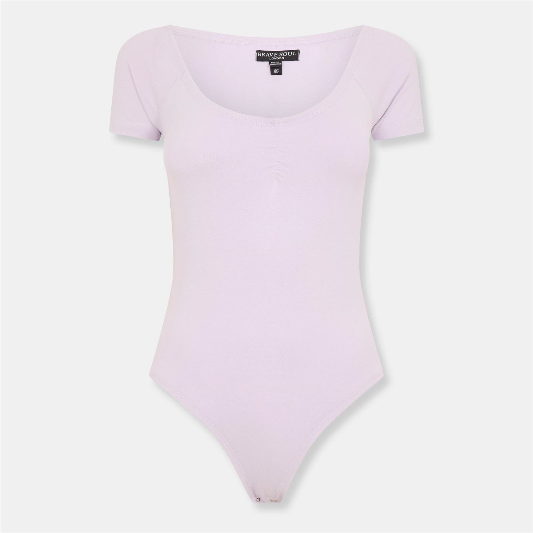 Brave Soul Pastel T shirt Bodysuit with Gathering Detail