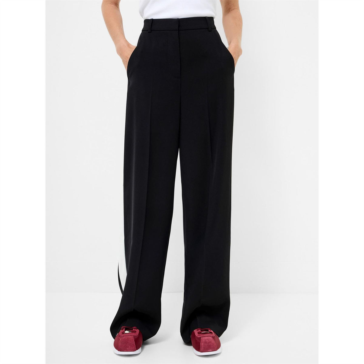 French Connection Bella Solid Patterned Wide Leg Trousers