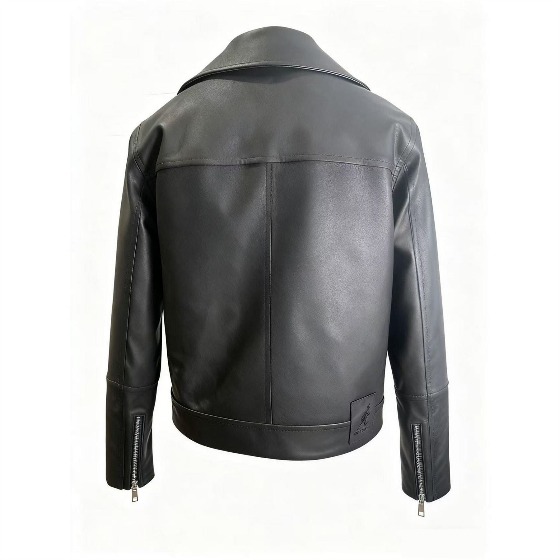 Kangol Solid Patterned Asymmetric Zipper Lapel Collared Zipped Cuff Biker Jacket