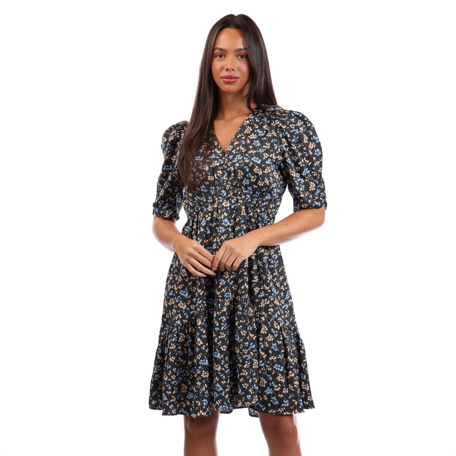 Boss V-Neck Short Sleeve Midi Milkmaid Dress