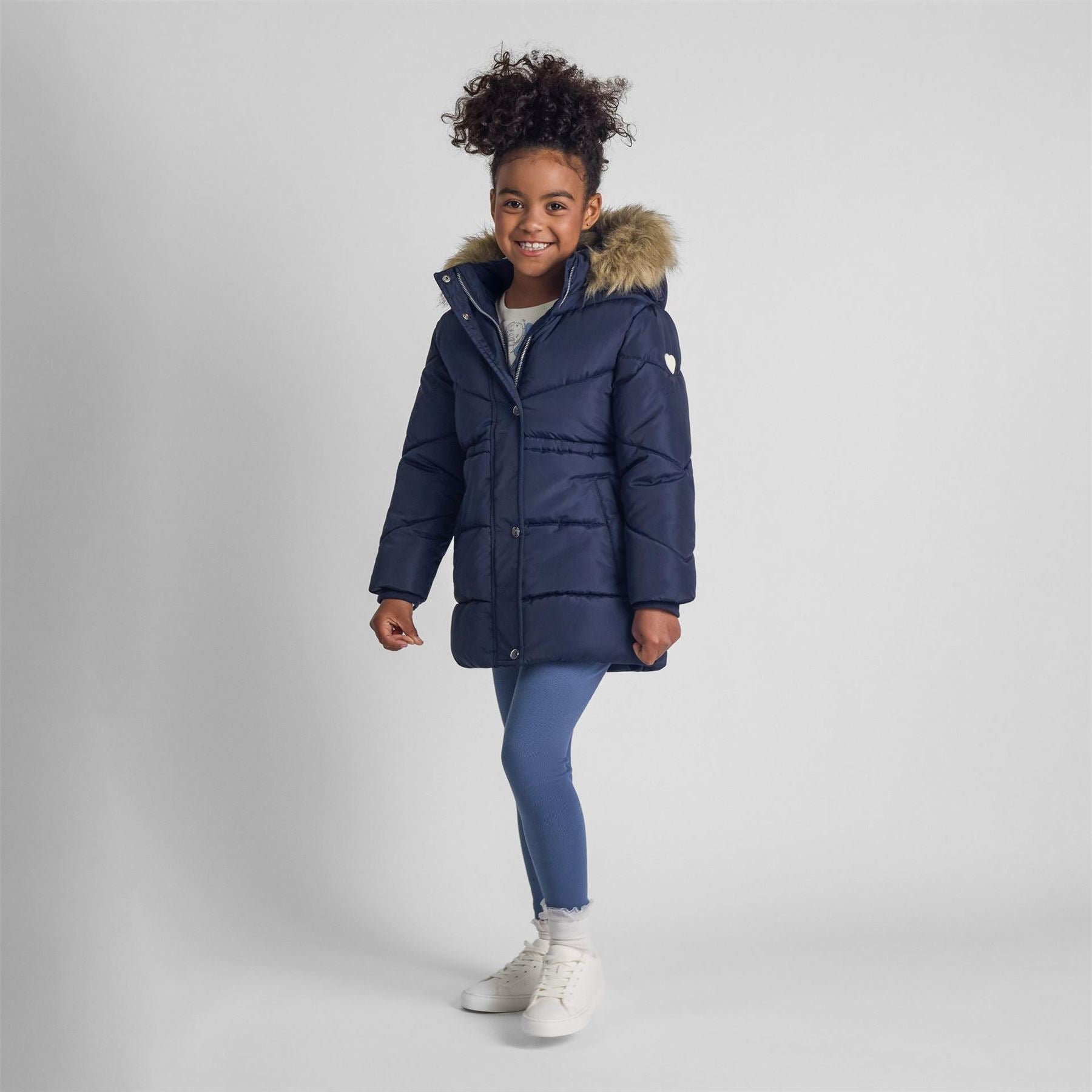 Minoti Girls Winter Coat With Padded Hood Navy