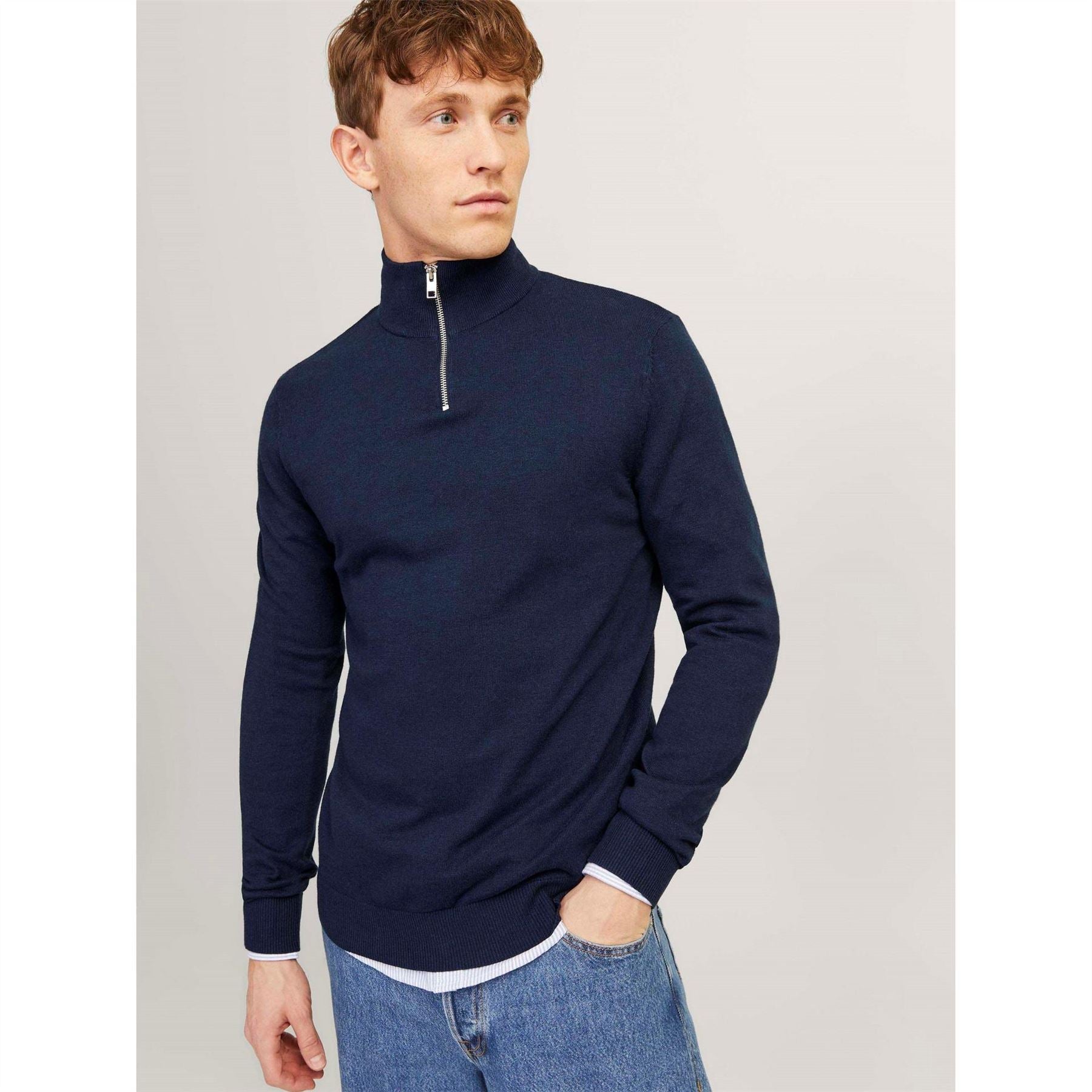 Jack and Jones Mens Emil Half Zip Knitted Top