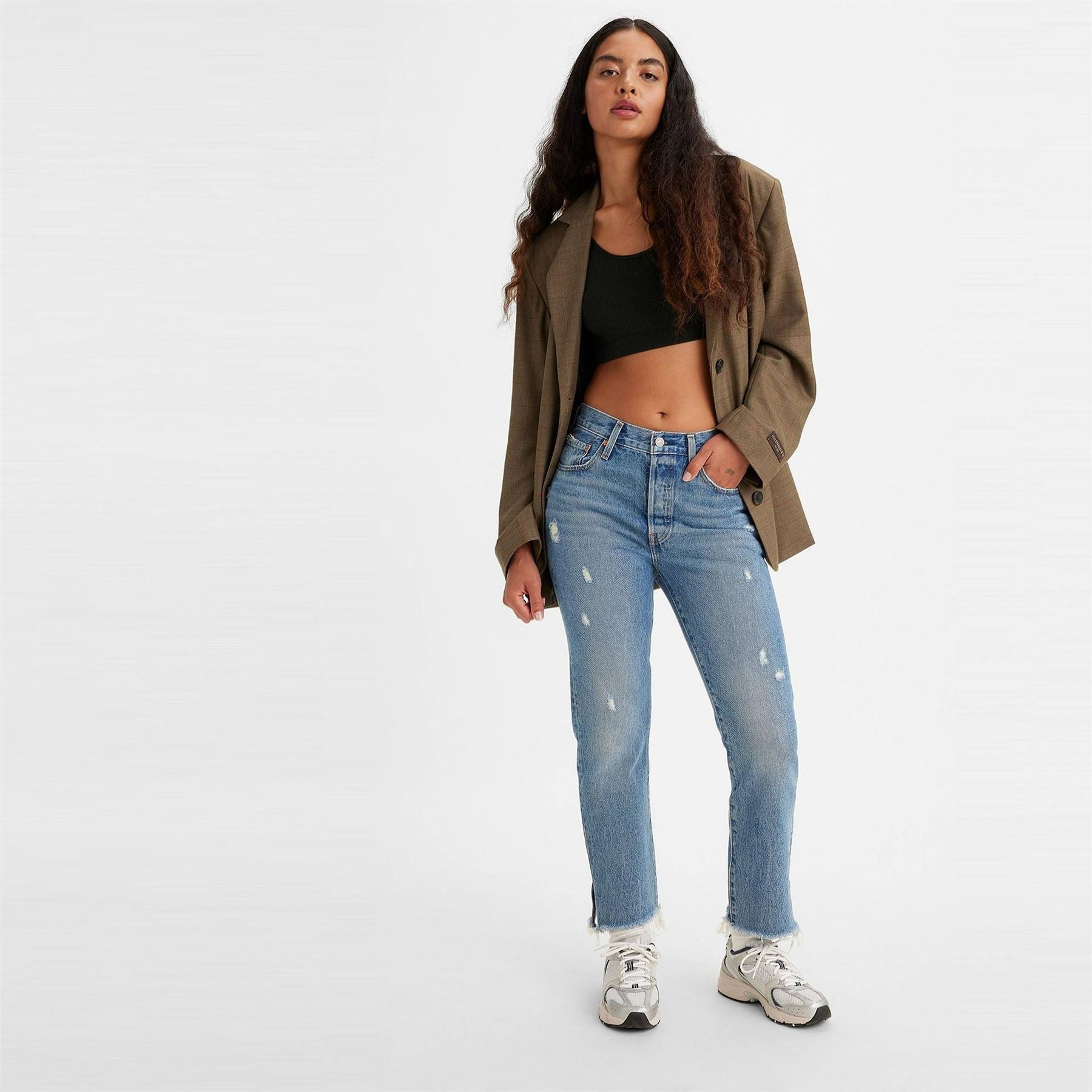 Levis 501 Cropped Mid Rise Cotton Straight Leg Jeans