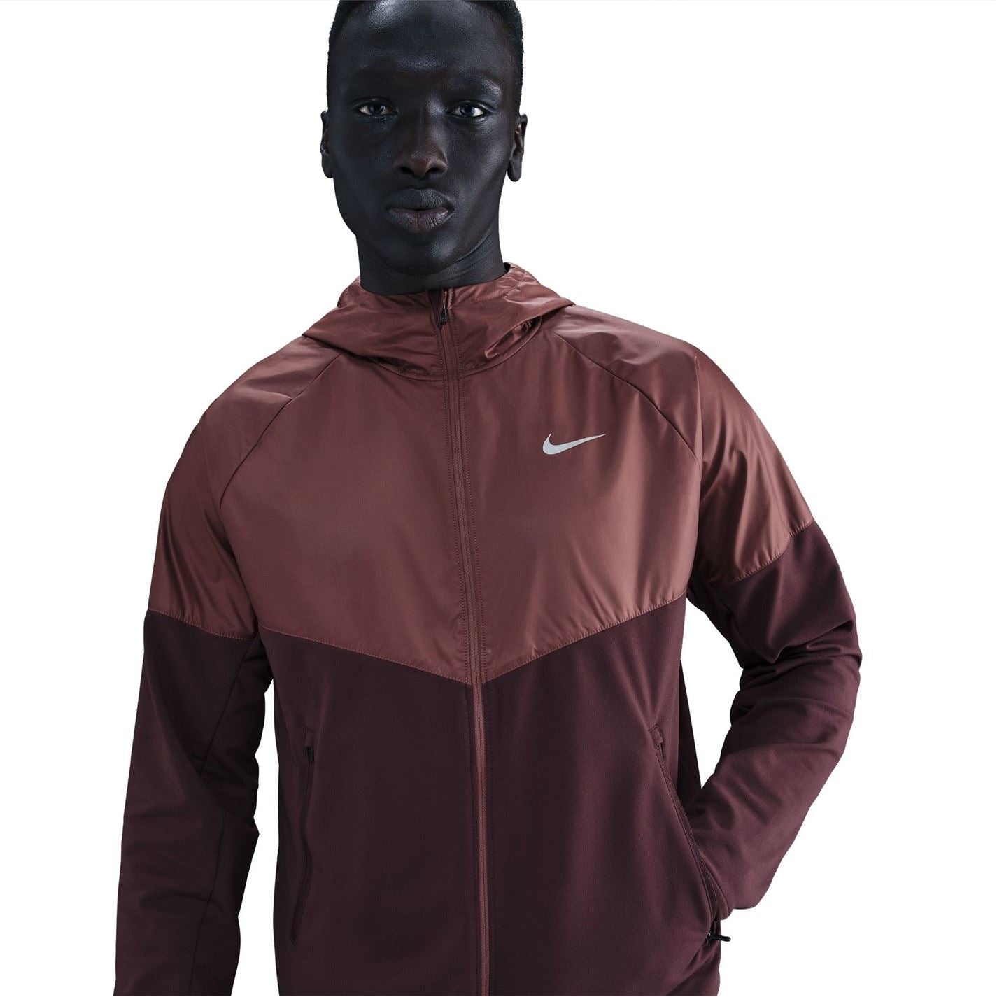 Nike Wint Miler Solid Patterned Hooded Drawstring Running Jacket