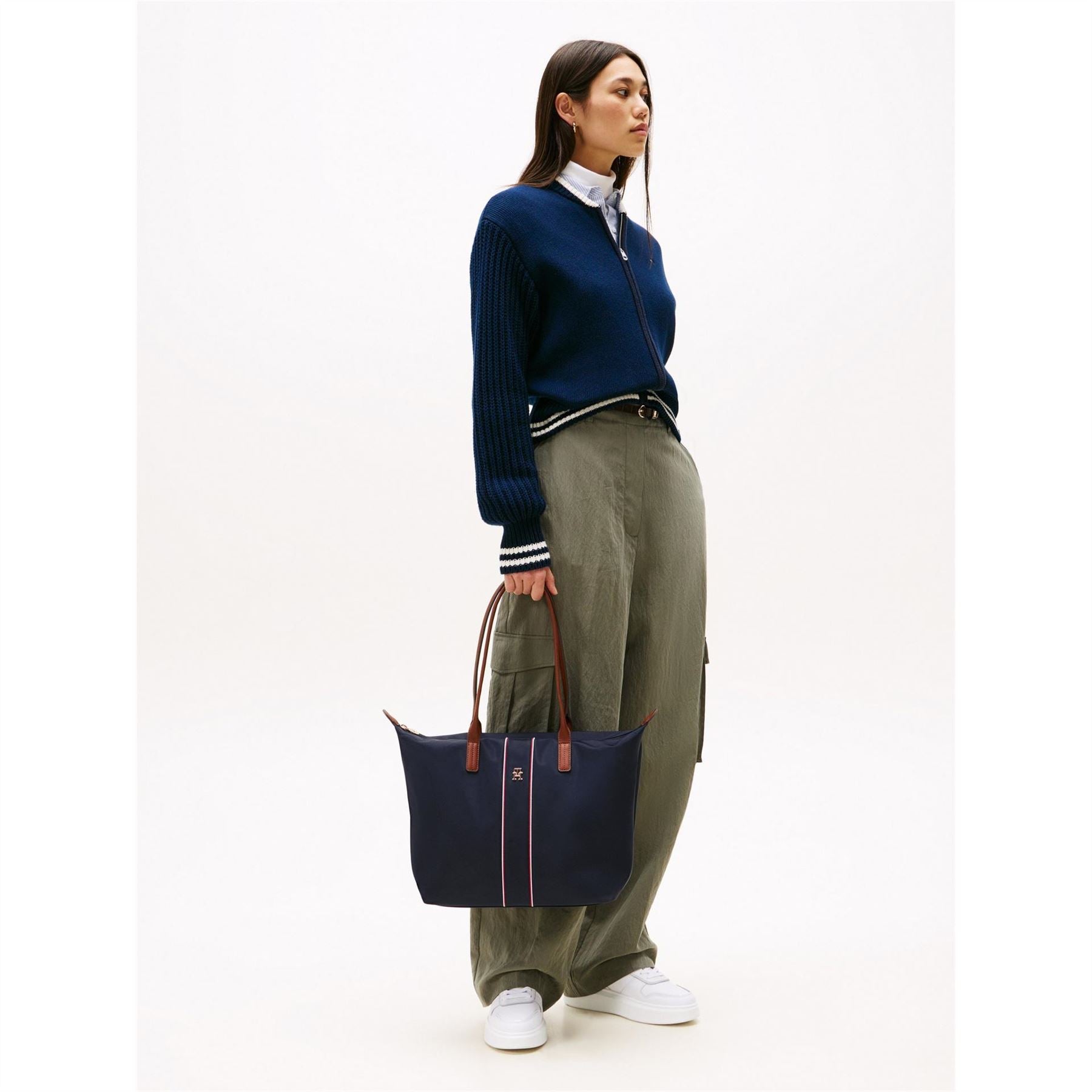Tommy Hilfiger Popette Trapezoid Shape Tote Bag with Gold Tone Hardware