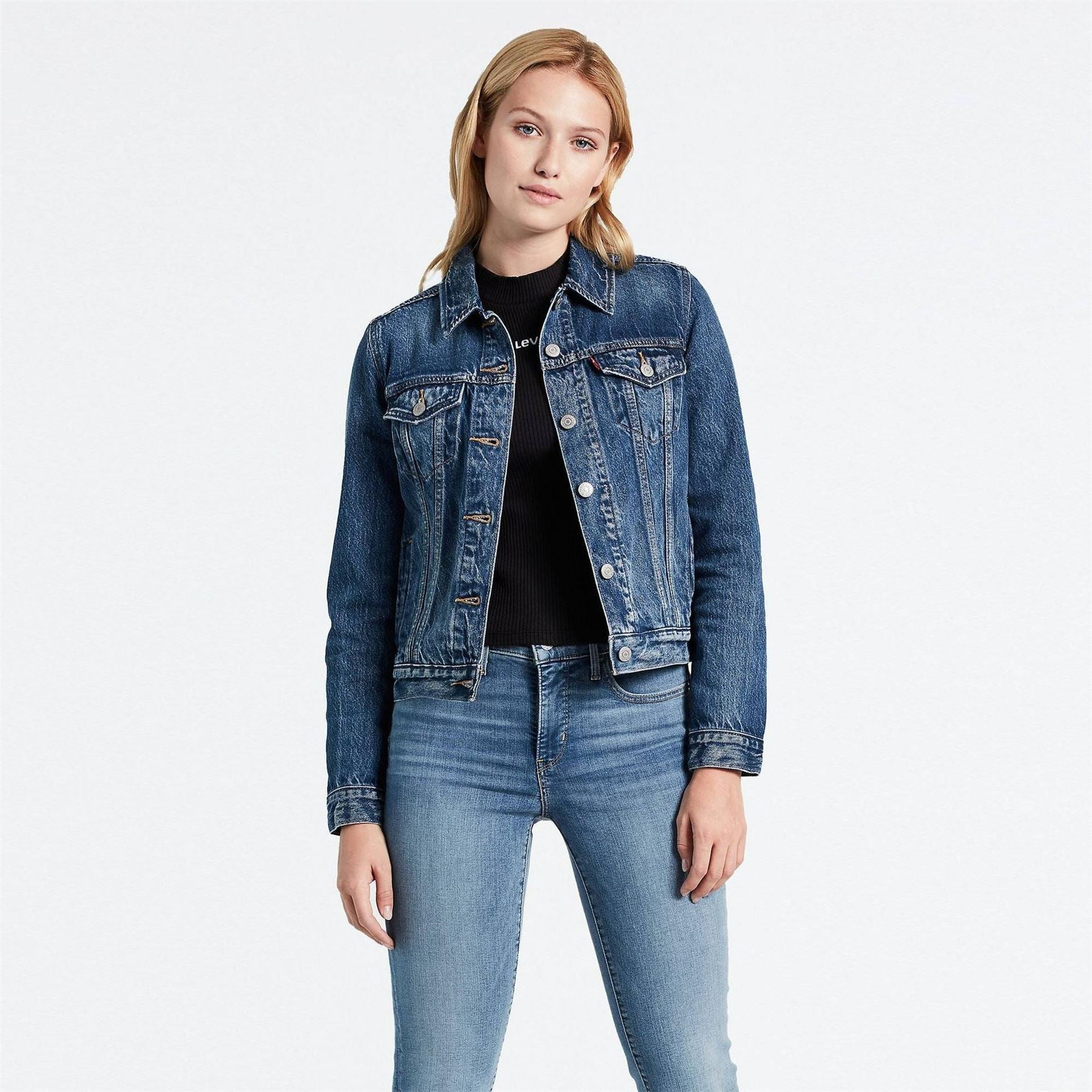 Levis Ex Boyfriend Trucker Cotton Long Sleeve Point Collar Denim Jacket