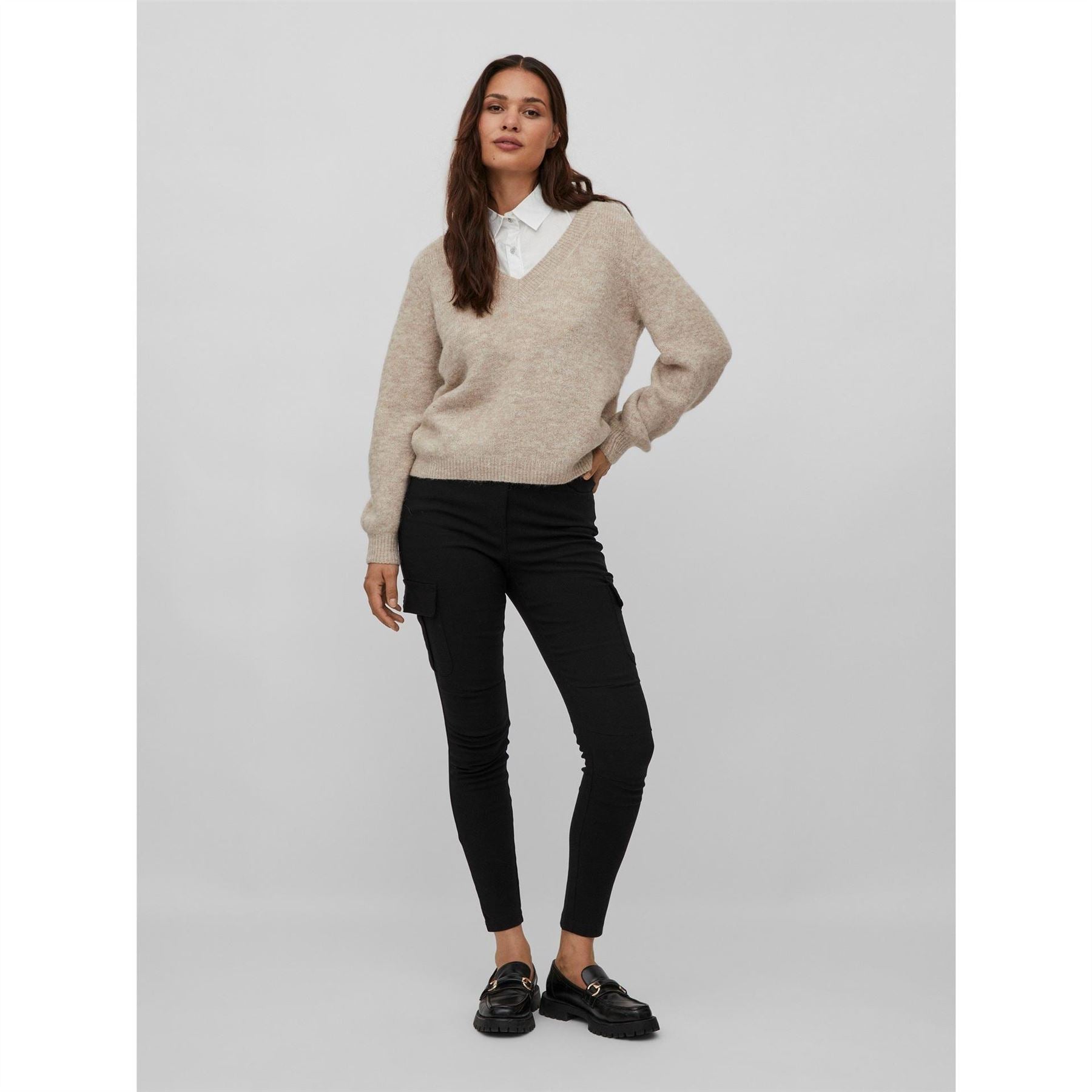 Vila Jamina V Neck Long Sleeve Relaxed Fit Sweater
