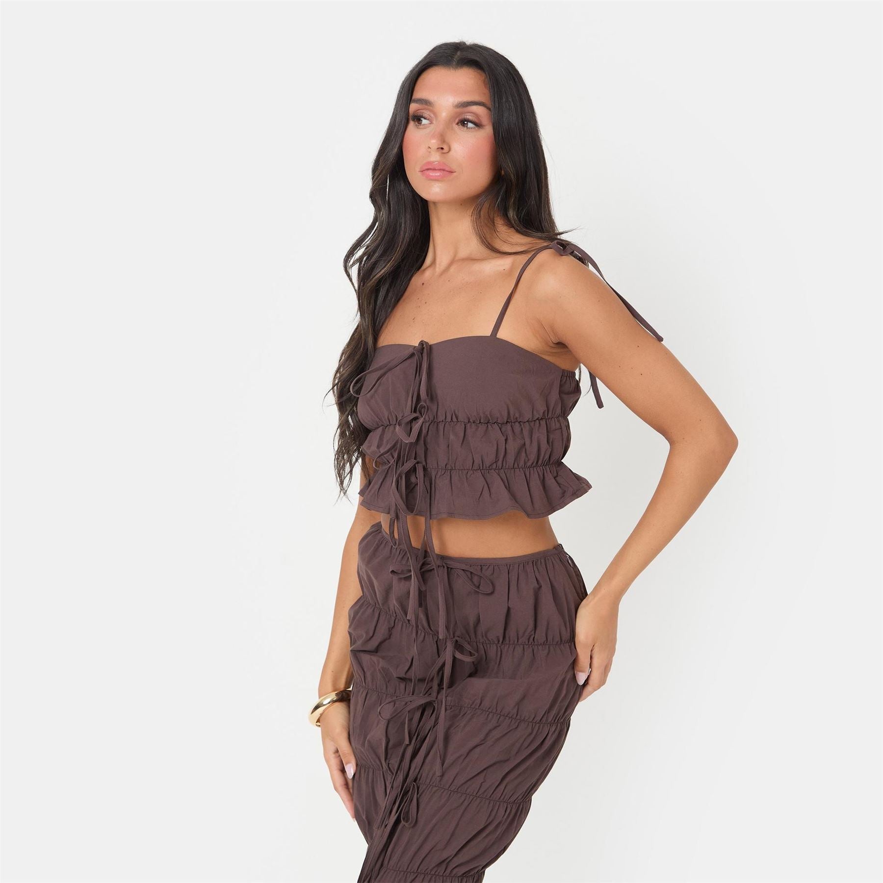 I Saw It First Ruched Tie Crop Top