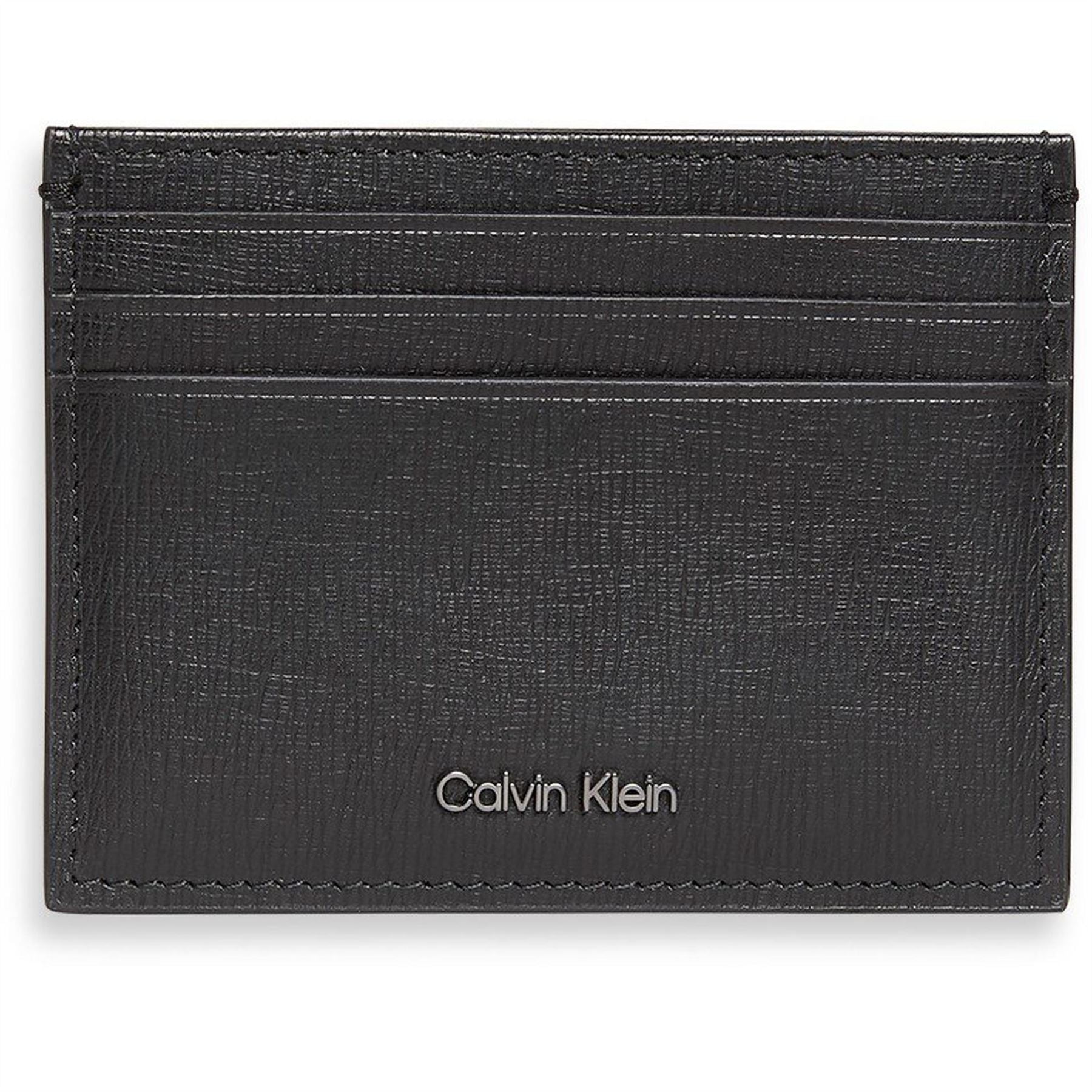 Calvin Klein Textured Card Holder with Silver Tone Hardware