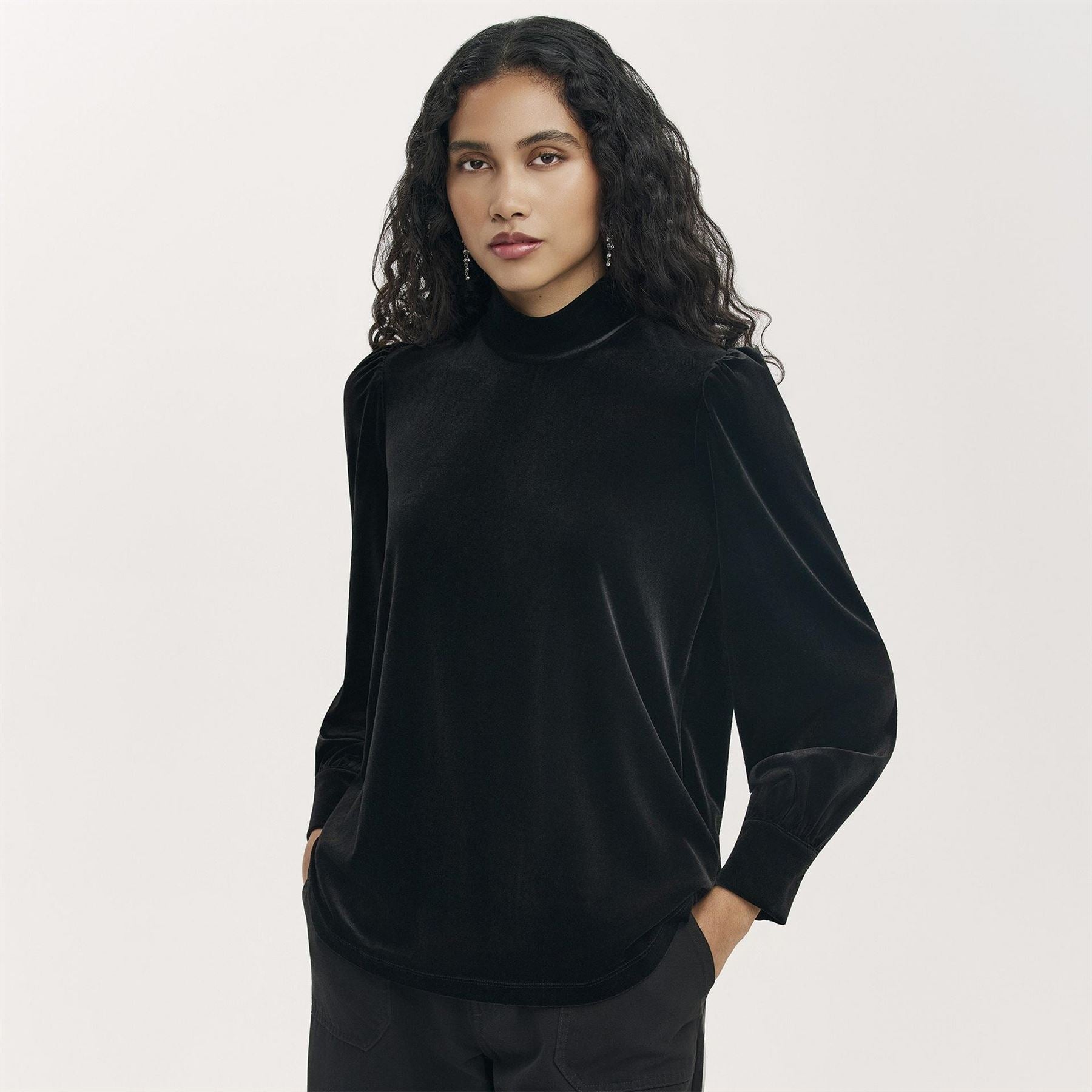 Finery Clementine Mock Neck Balloon Sleeve Blouse