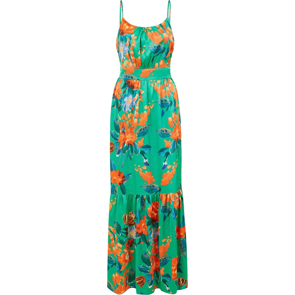Yumi Satin Floral Strappy Maxi Dress