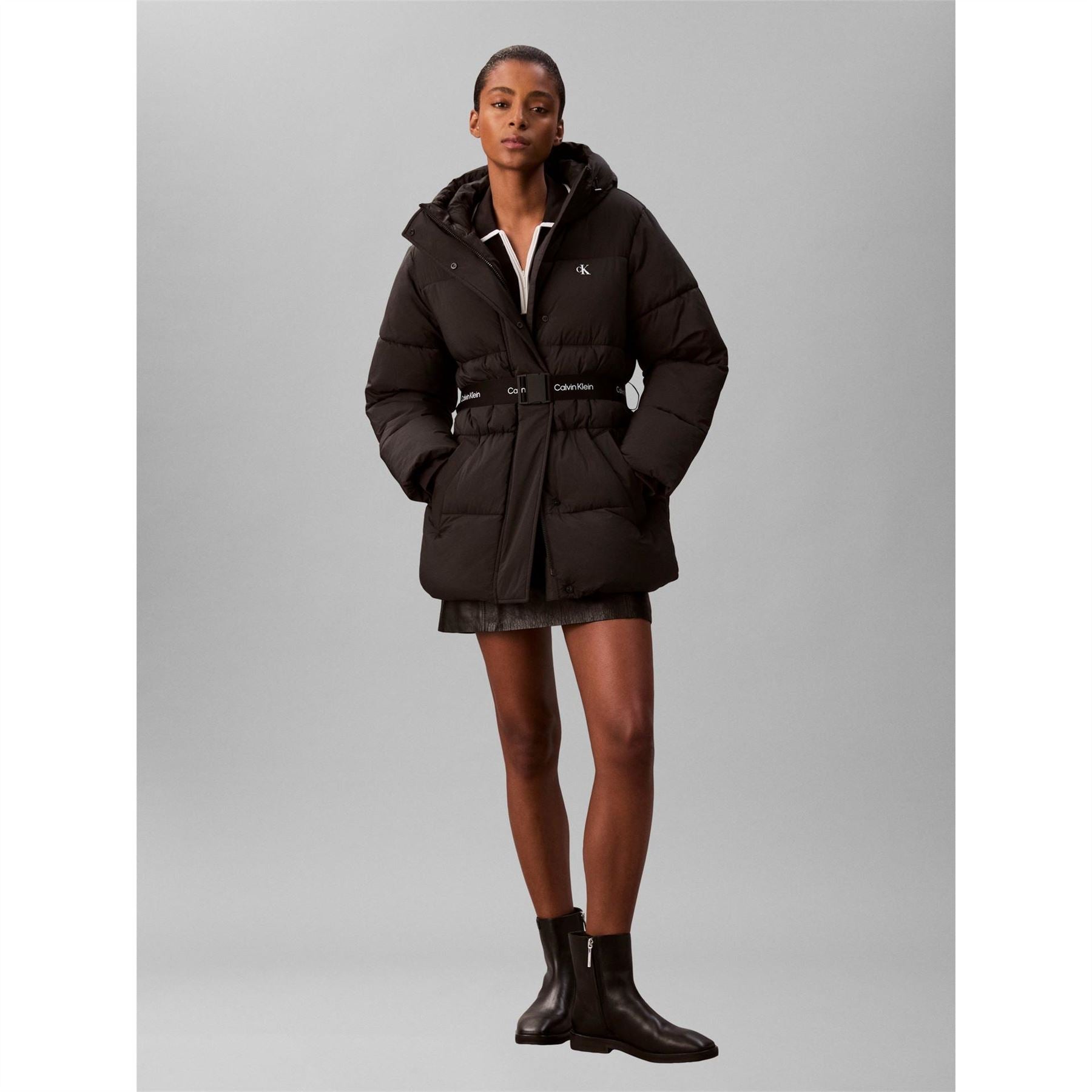 Calvin Klein Jeans Logo Belt Insulated Short Puffer Jacket