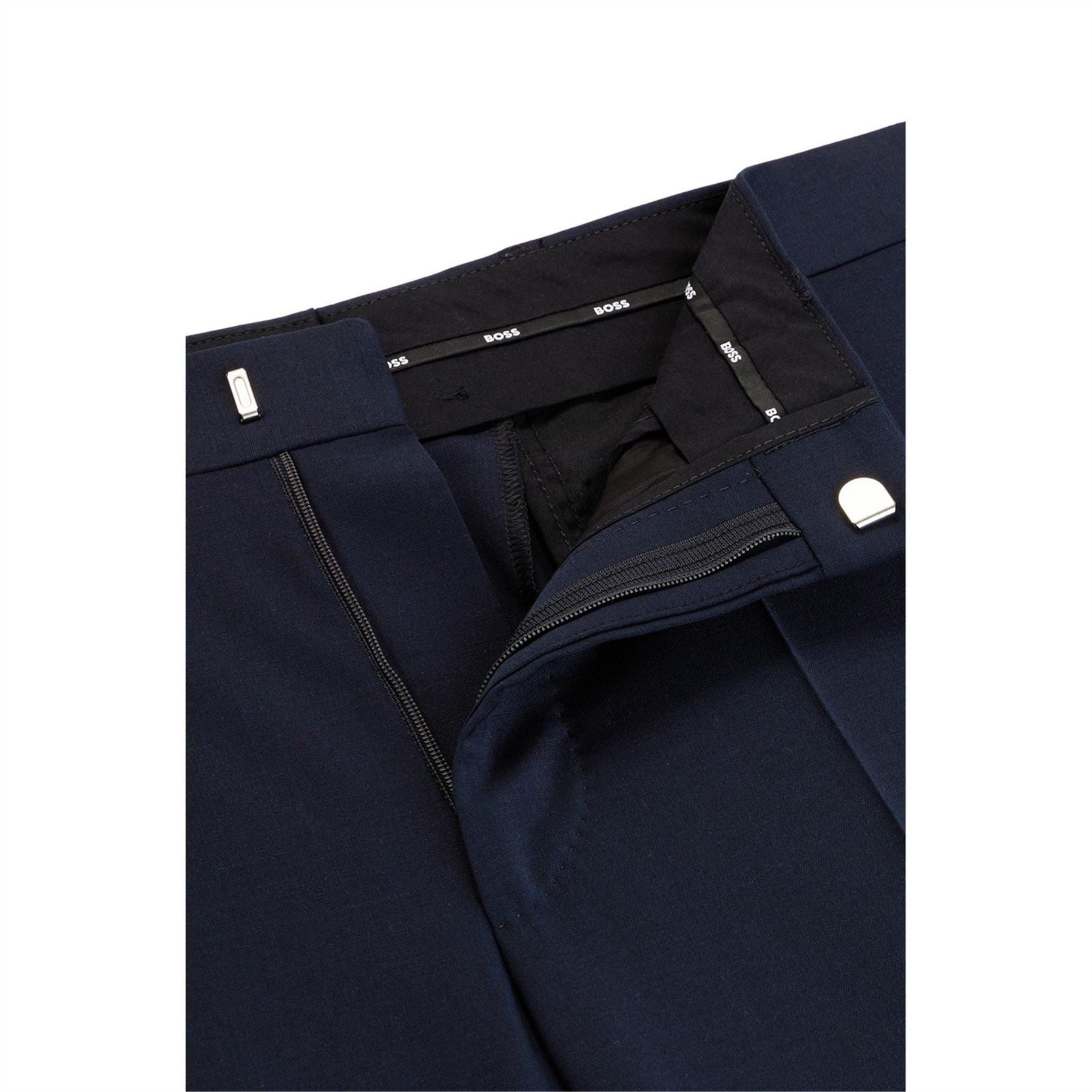 Boss Solid Patterned Flat Front Straight Leg Trousers