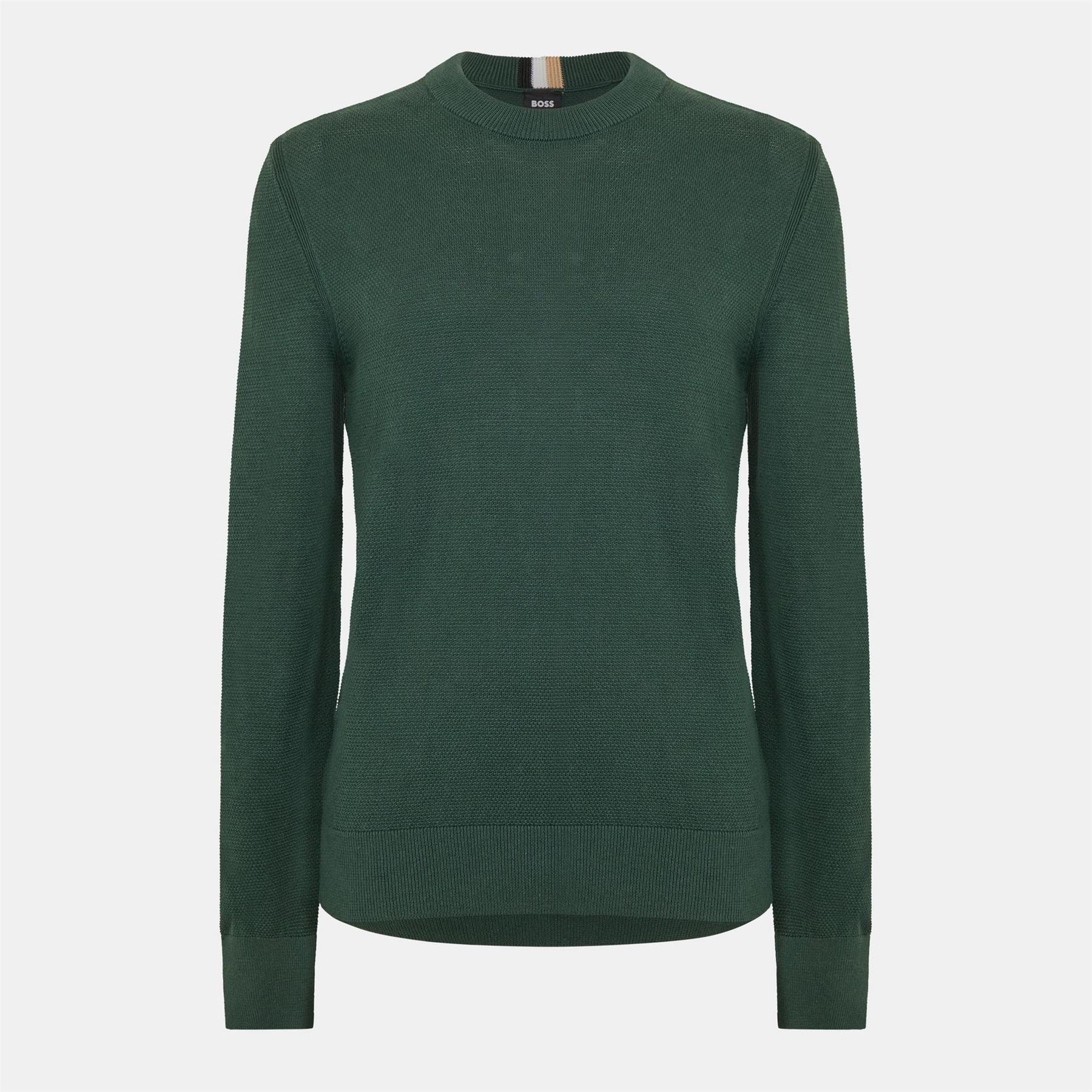Boss Crew Neck Ribbed Collar Long Sleeve Sweater