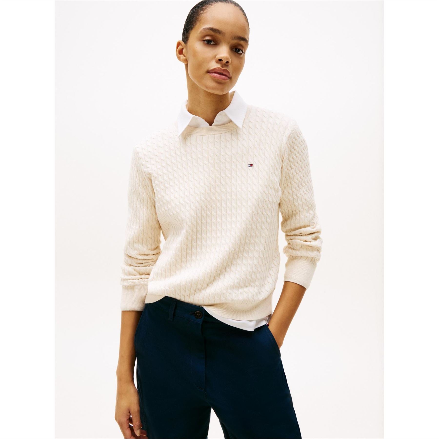 Tommy Hilfiger Cable Detail Crew Neck Long Sleeve Sweater