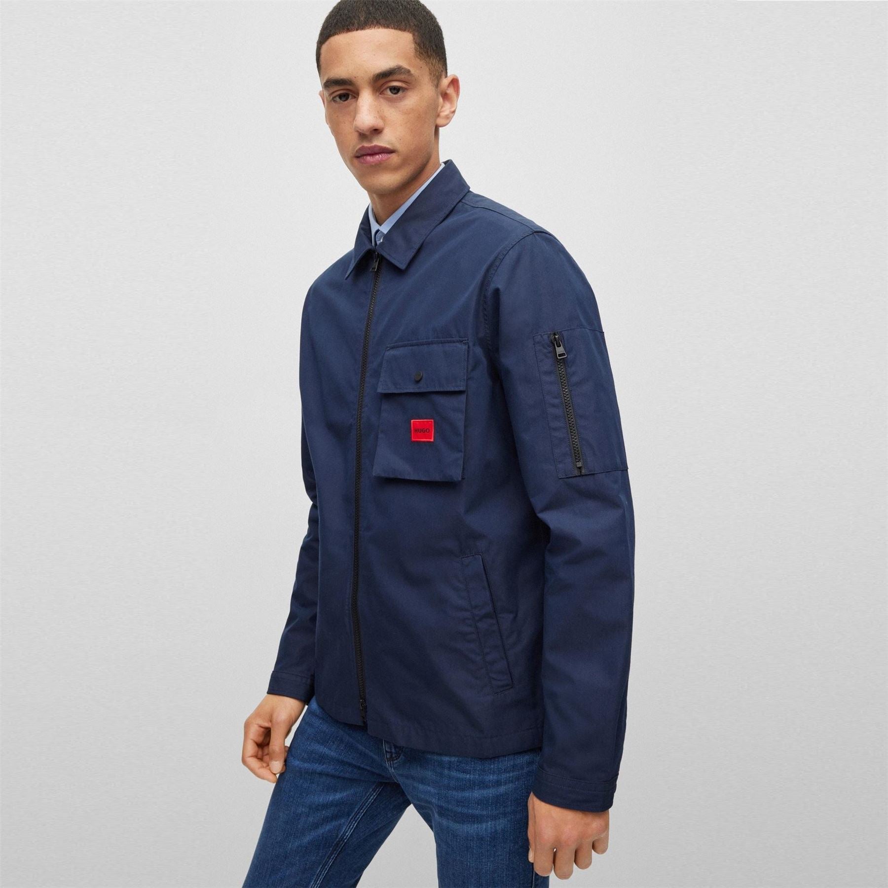 Hugo HUGO Emmond Cotton Long Sleeve Zip Overshirt   Contemporary Design with Logo Detail