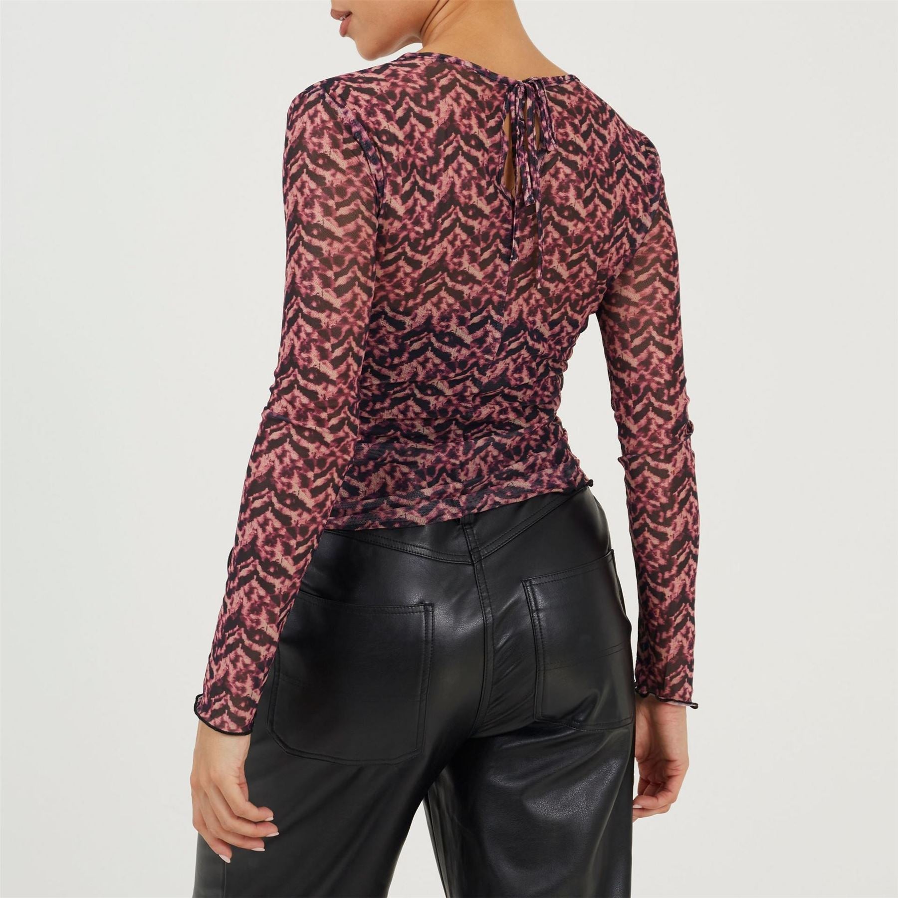 Brave Soul Mock Neck Illusion Sleeve Long Sleeve Mesh Top