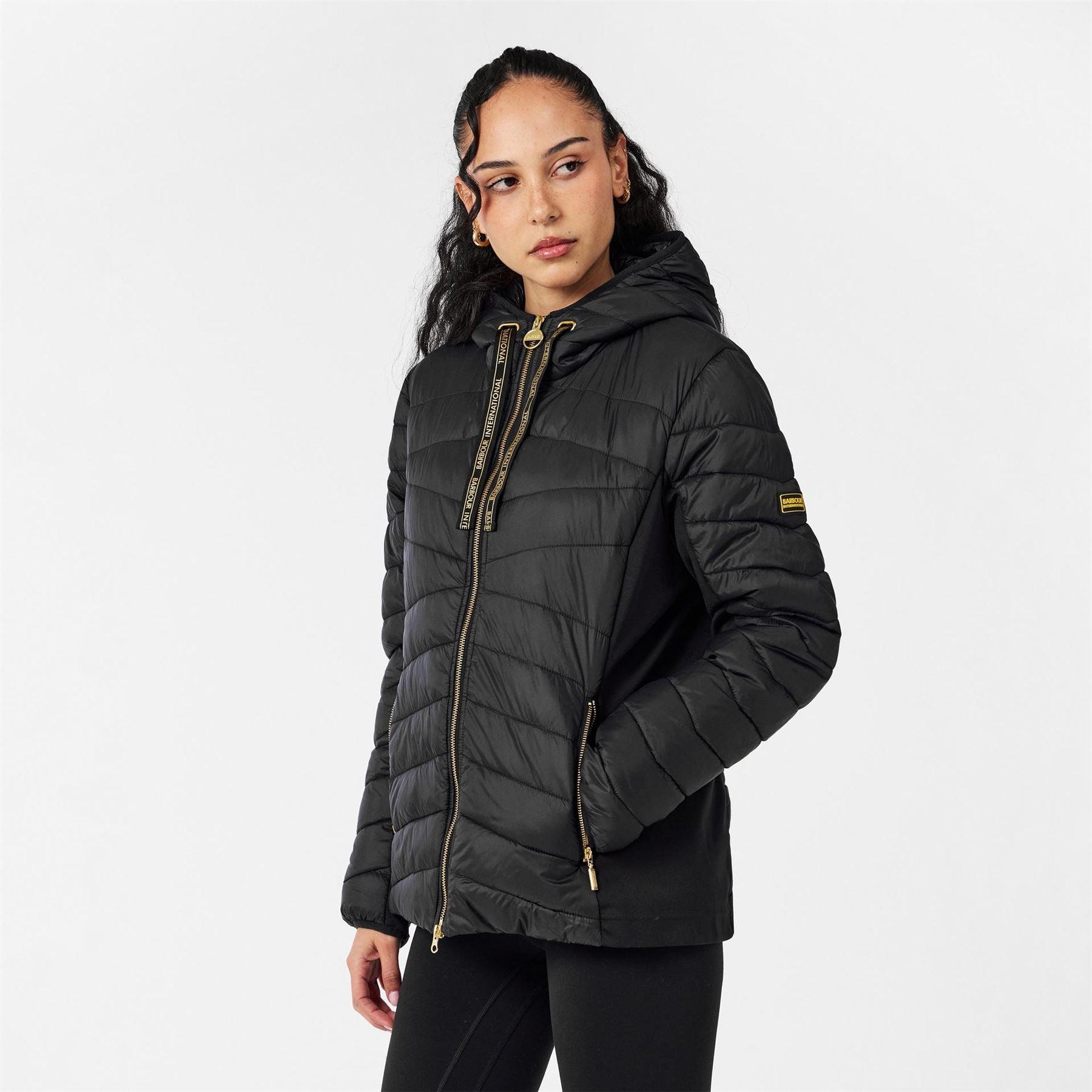 Barbour International Grid Lock Water Resistant Long Sleeve Short Puffer Jacket