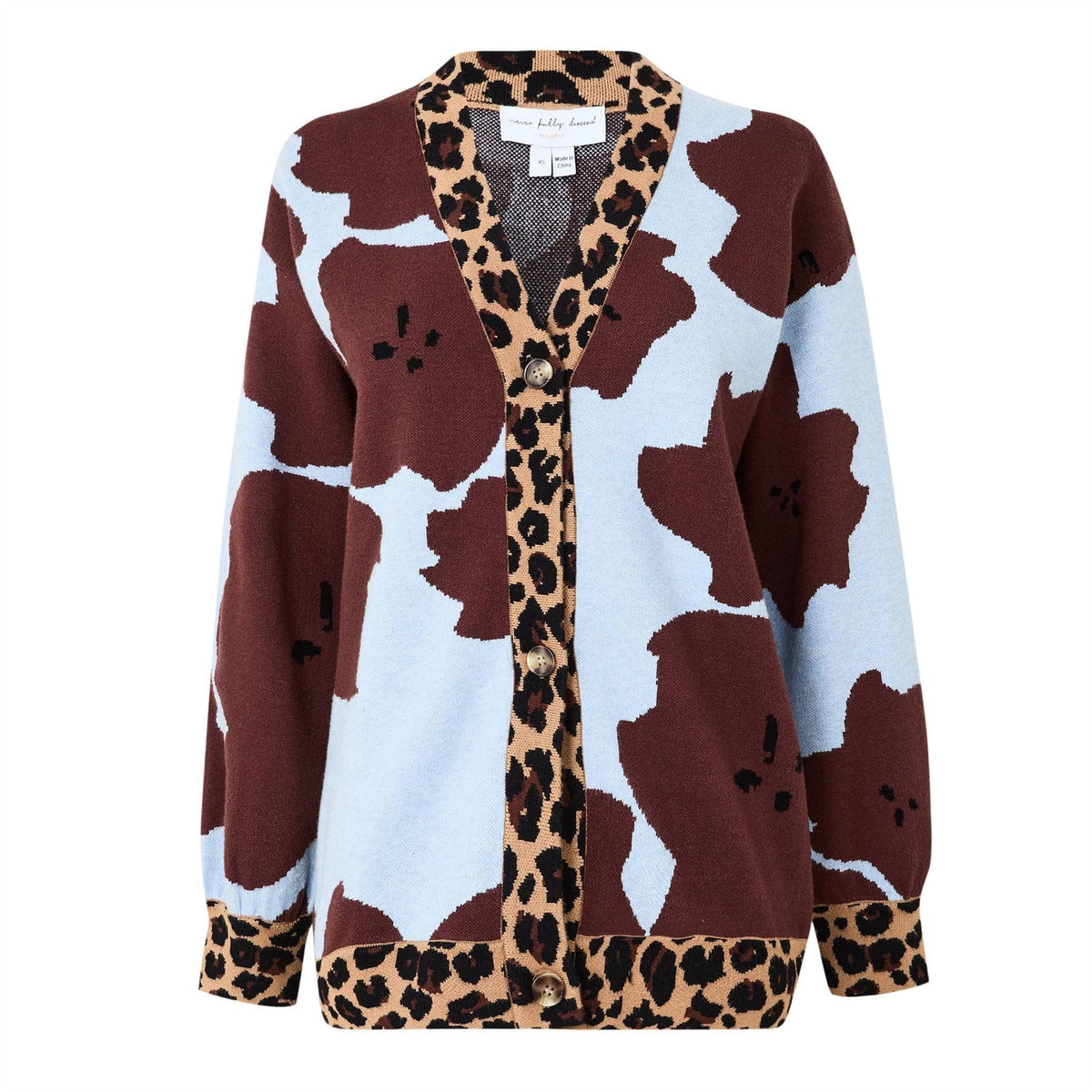 Never Fully Dressed Kirsty Fine Knit Animal Print V Neck Longline Cardigan