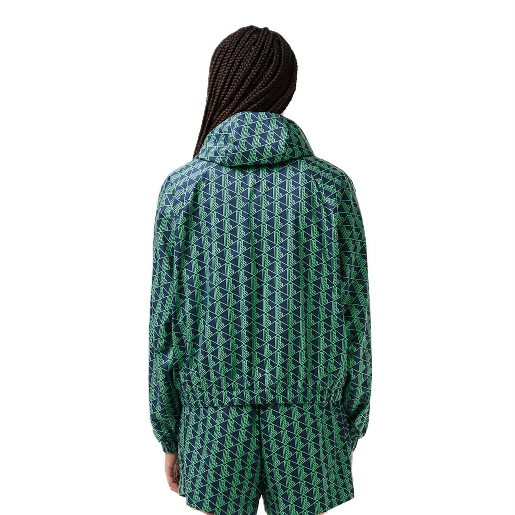 Lacoste Hooded Geometric Patterned Rain Jacket