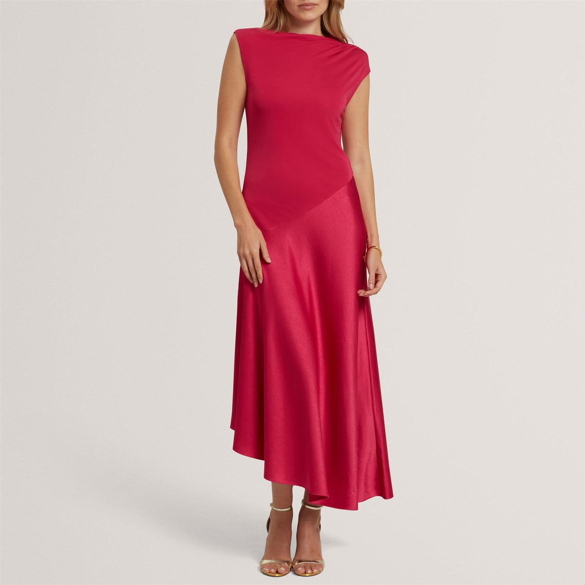 Ted Baker Baker Asymmetric Satin Panel Midi Dress