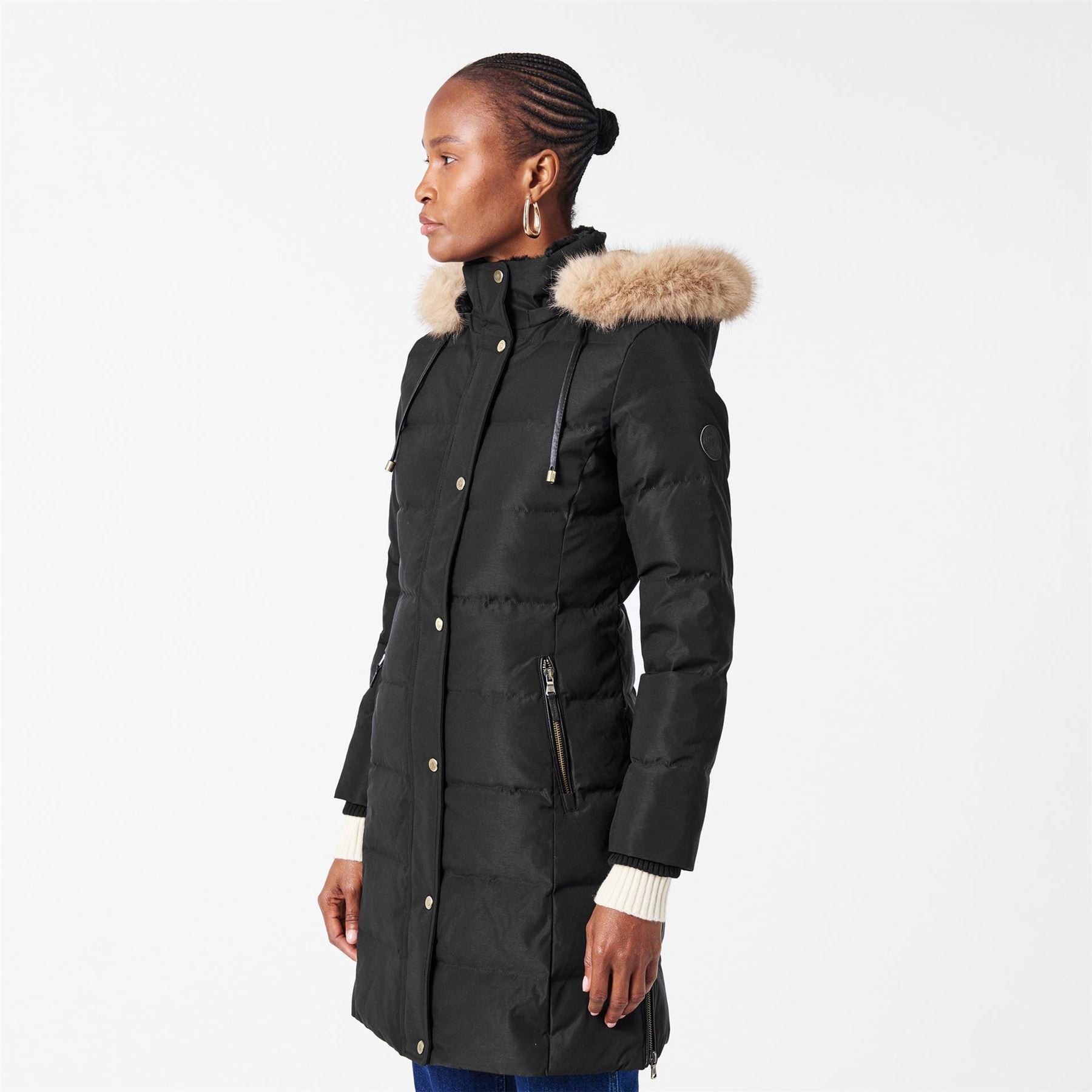 Lauren by Ralph Lauren Real Leather Fur Hood Medium Puffer Jacket