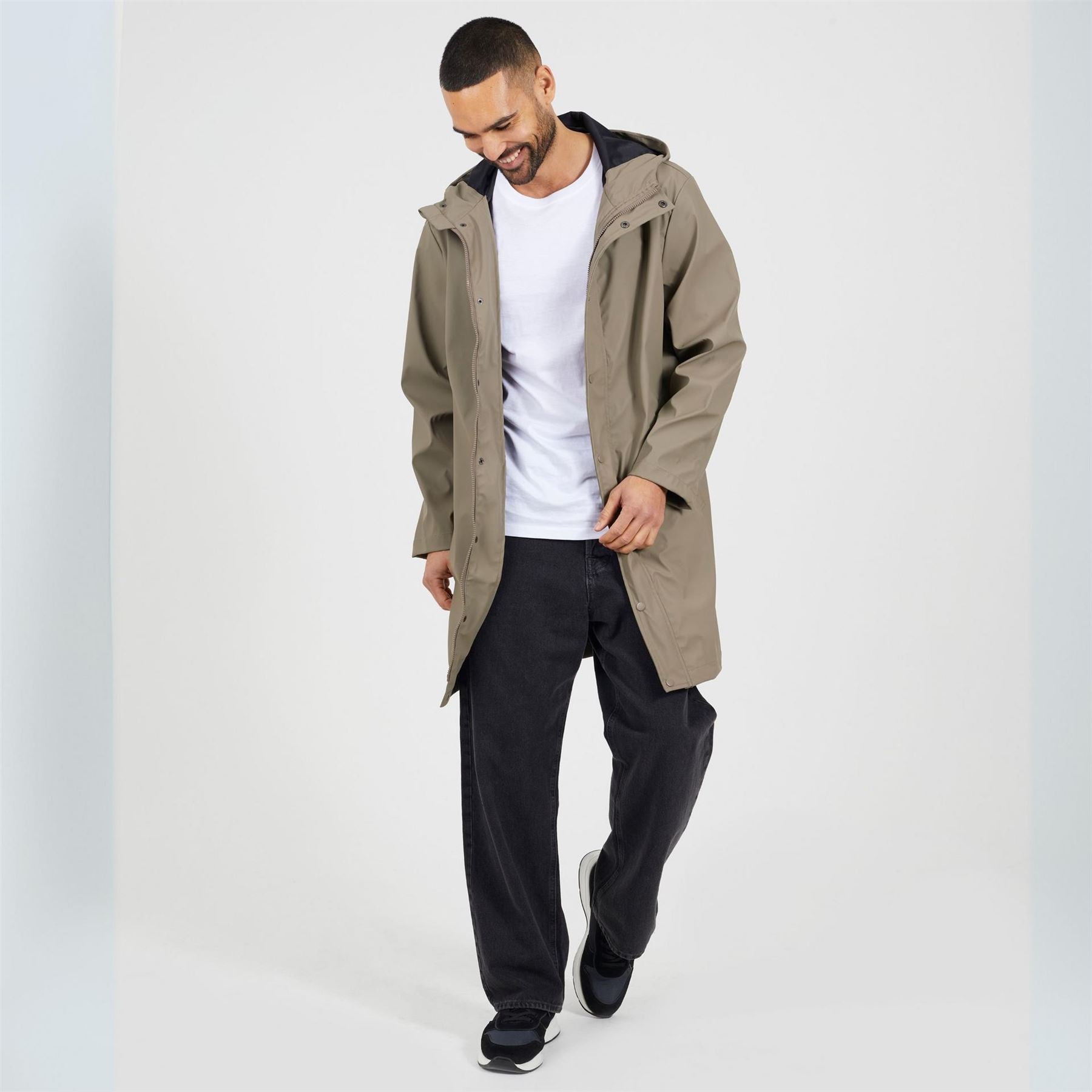 Brave Soul Mens Taupe Rubberised Hooded Parka