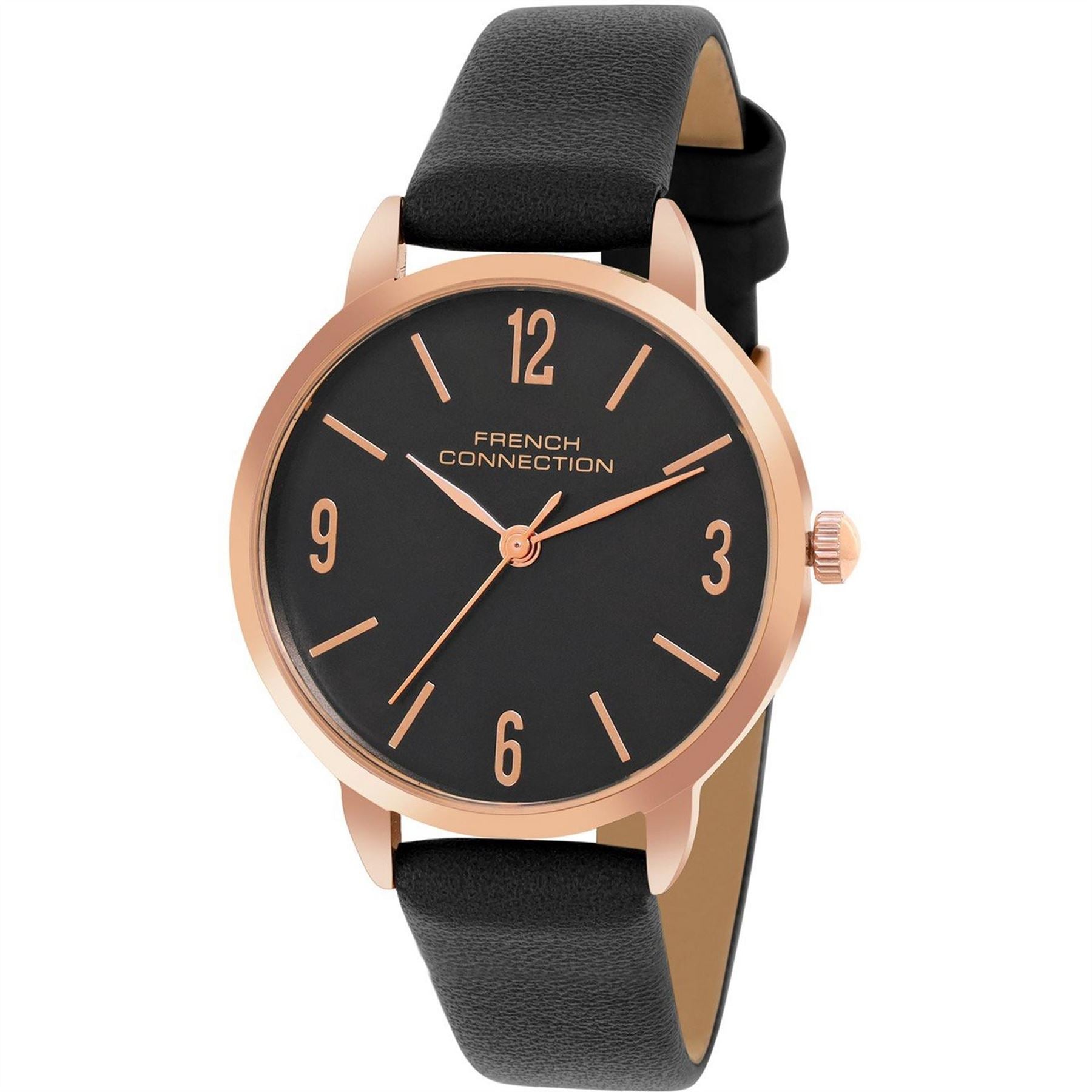 FCUK Rose Case Round Shape Black Strap Quartz Watch