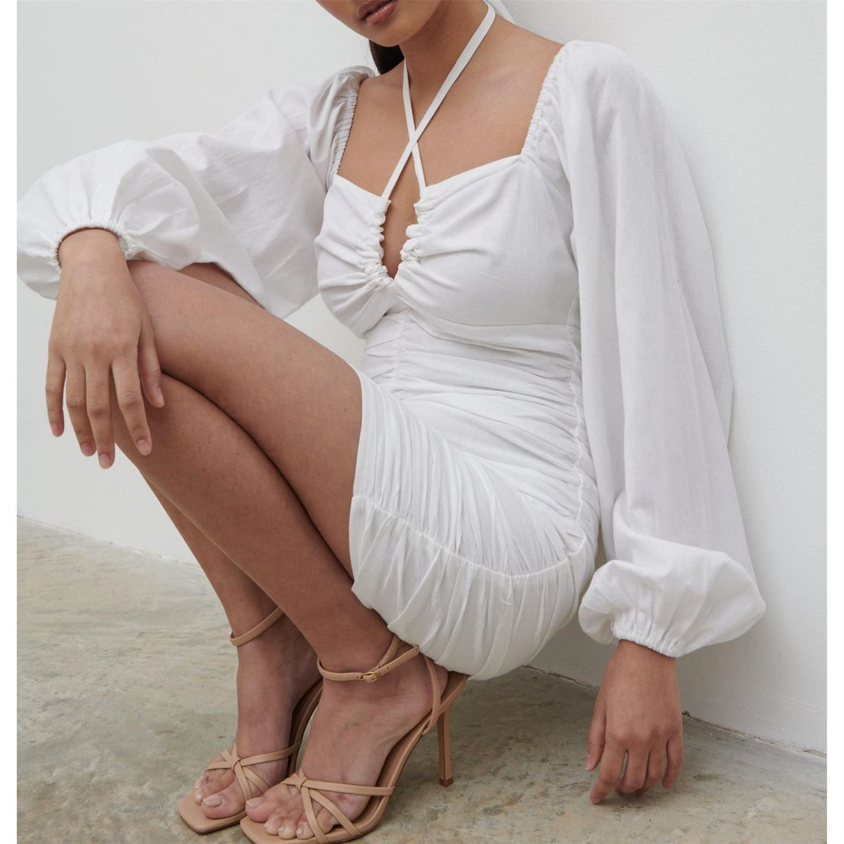Pretty Lavish Renna Ruched Front Cotton Mini Dress